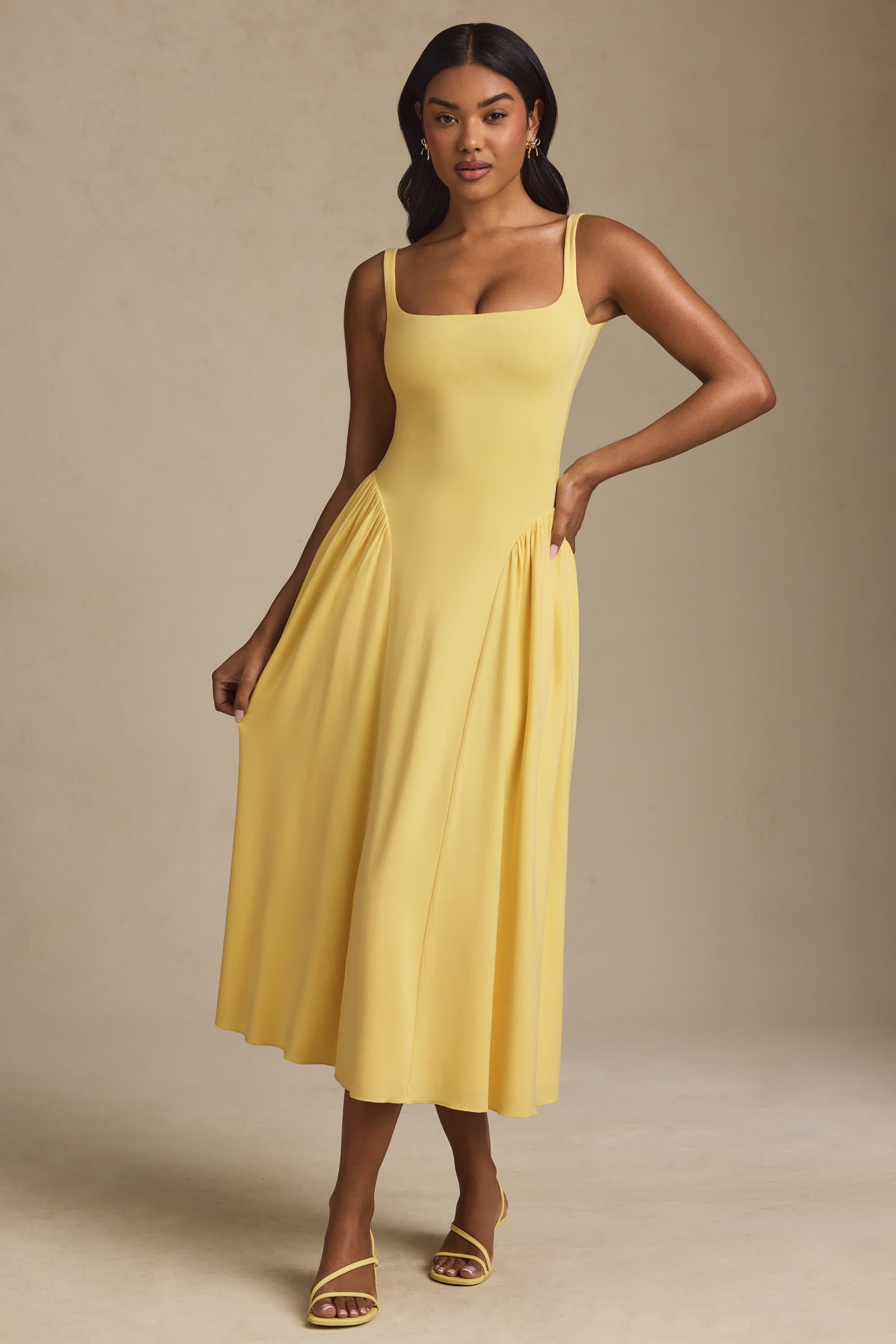 Aireen-Modal A-Line Midaxi Dress in Pastel Yellow