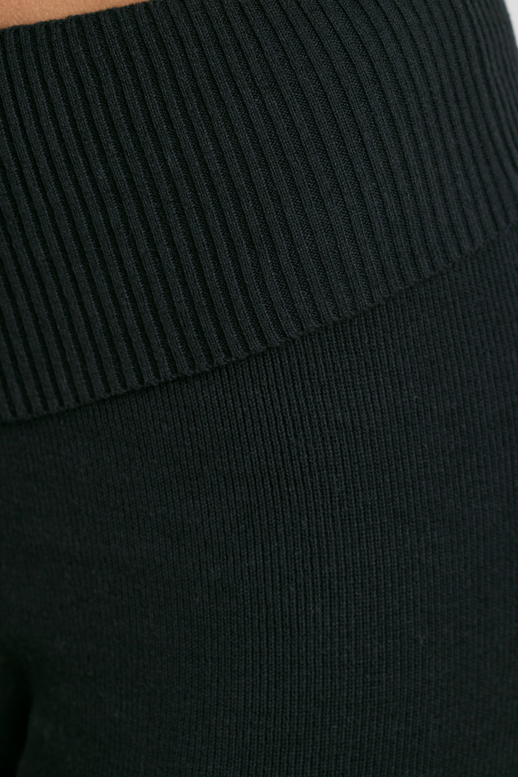 Fold Over Kick Flare Chunky Knit Trousers in Black