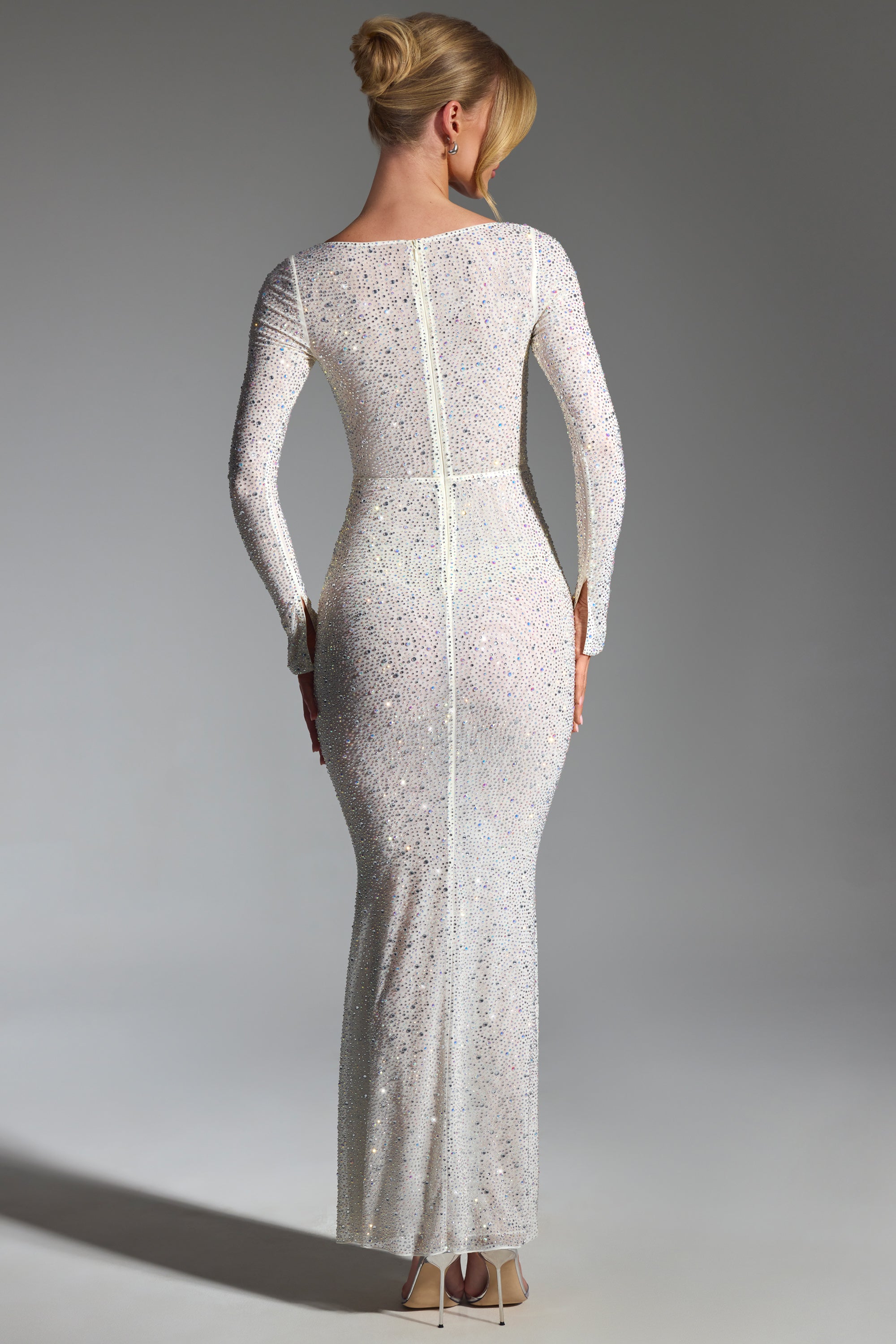 Cassiopeia-Embellished Fishtail Maxi Dress in White