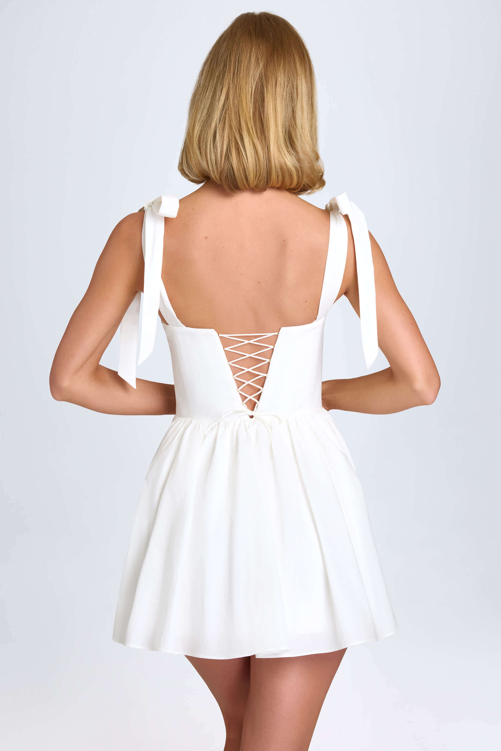 Marianna-Ruched Corset Mini Dress in White