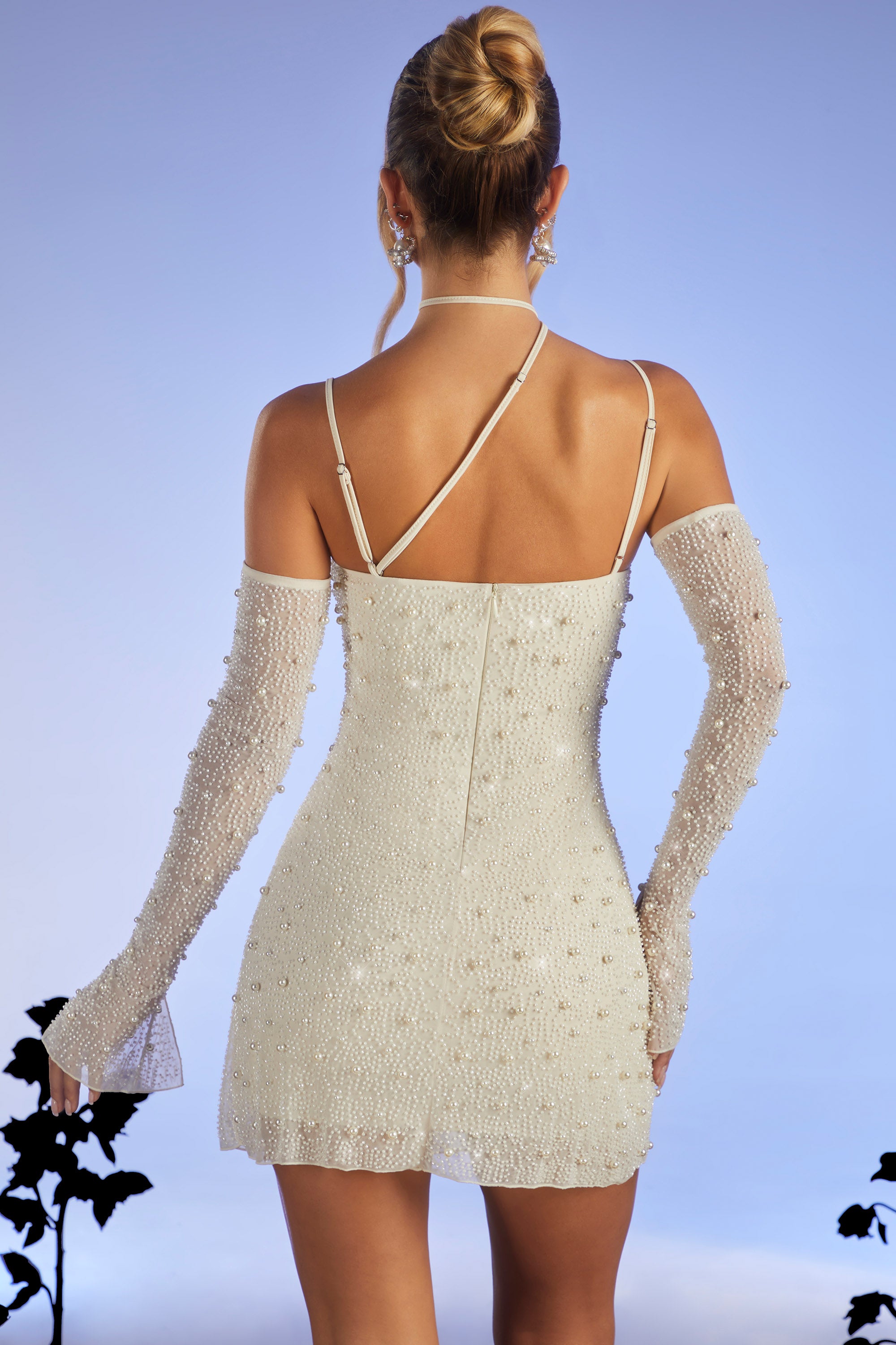 Soho-Embellished Asymmetric Corset Mini Dress in Ivory