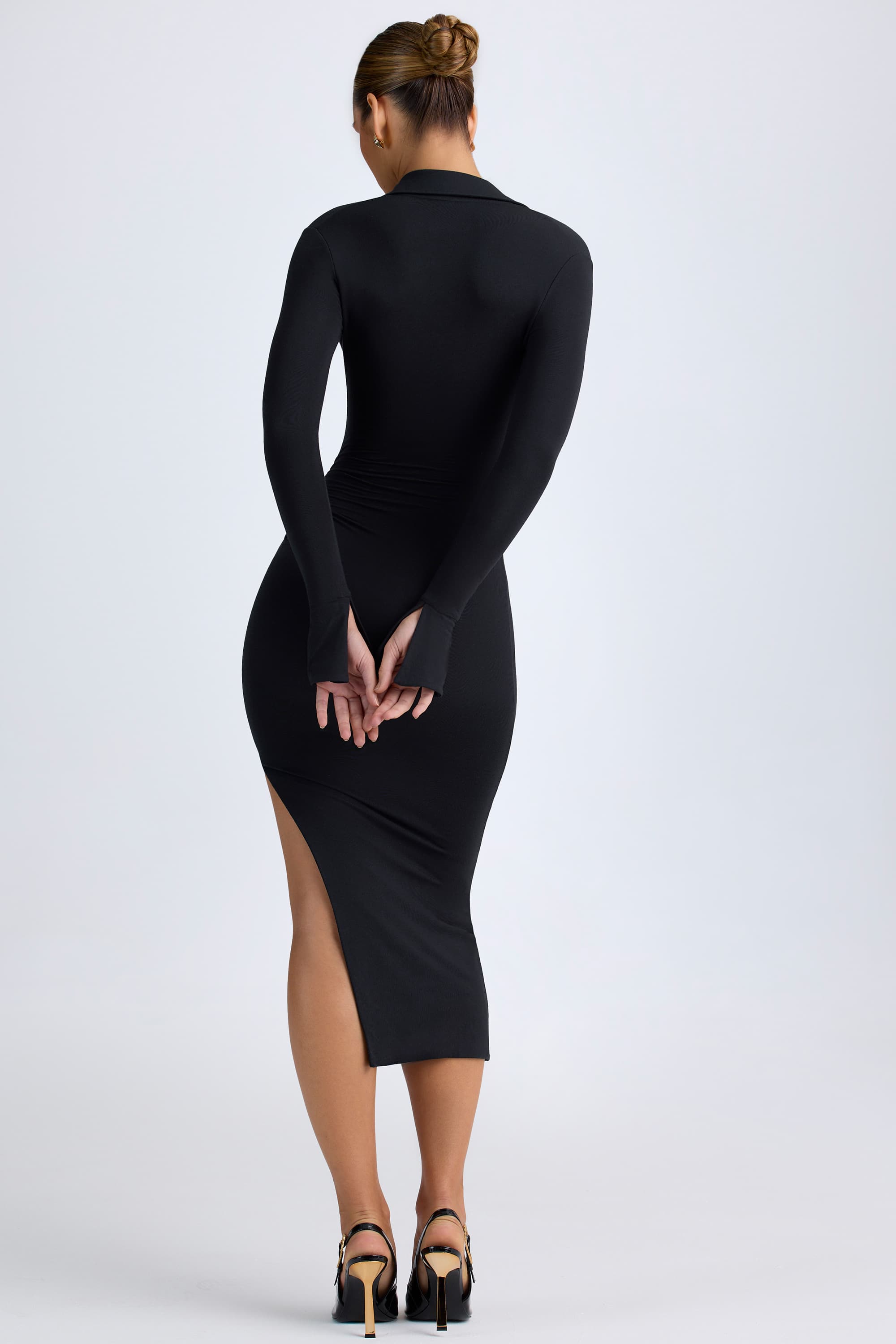 Yael-Modal Plunge V-Neck Midaxi Dress in Black