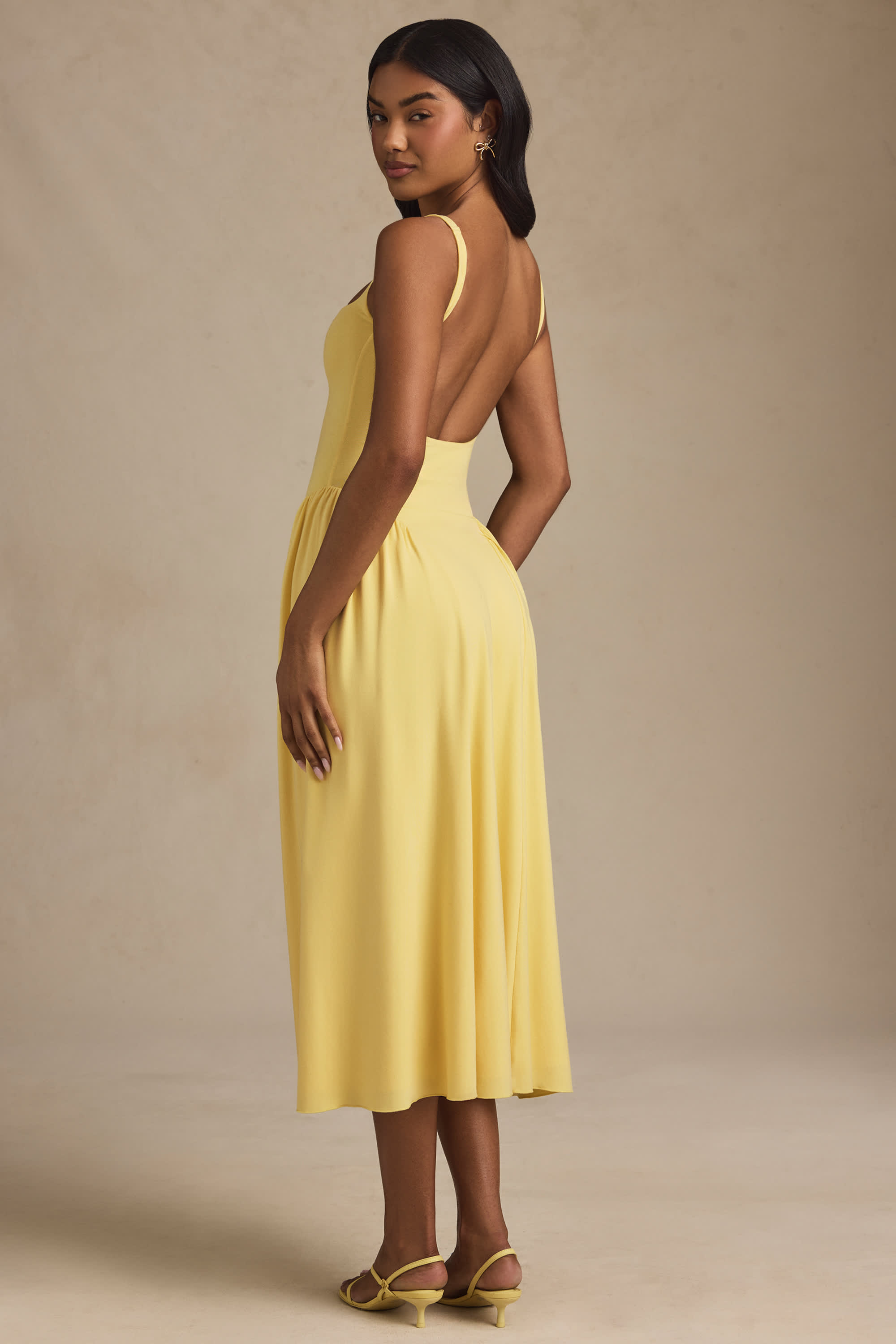Aireen-Modal A-Line Midaxi Dress in Pastel Yellow