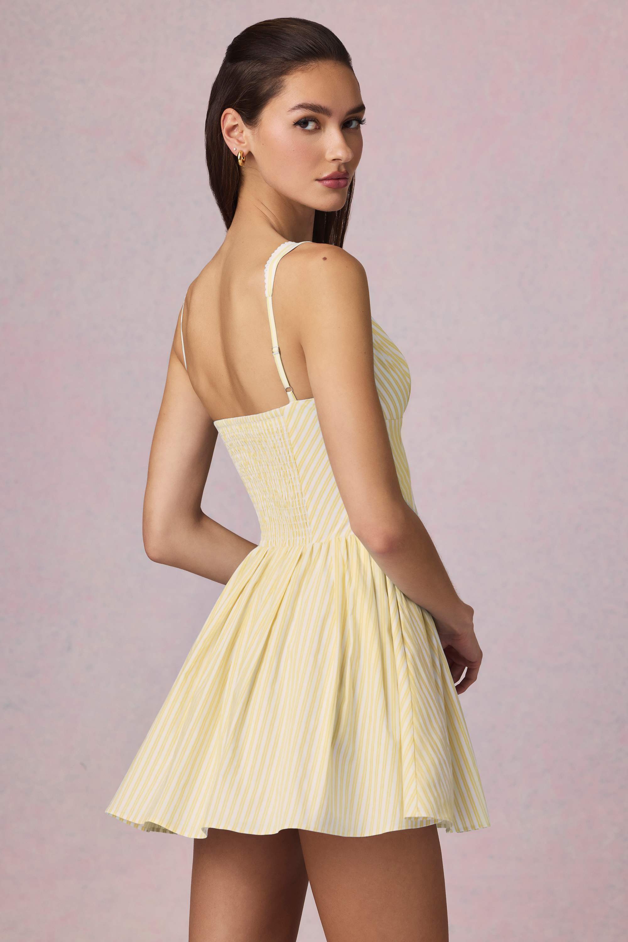 Marissa-Bow-Detail A-Line Mini Dress in Lemon Yellow Stripe