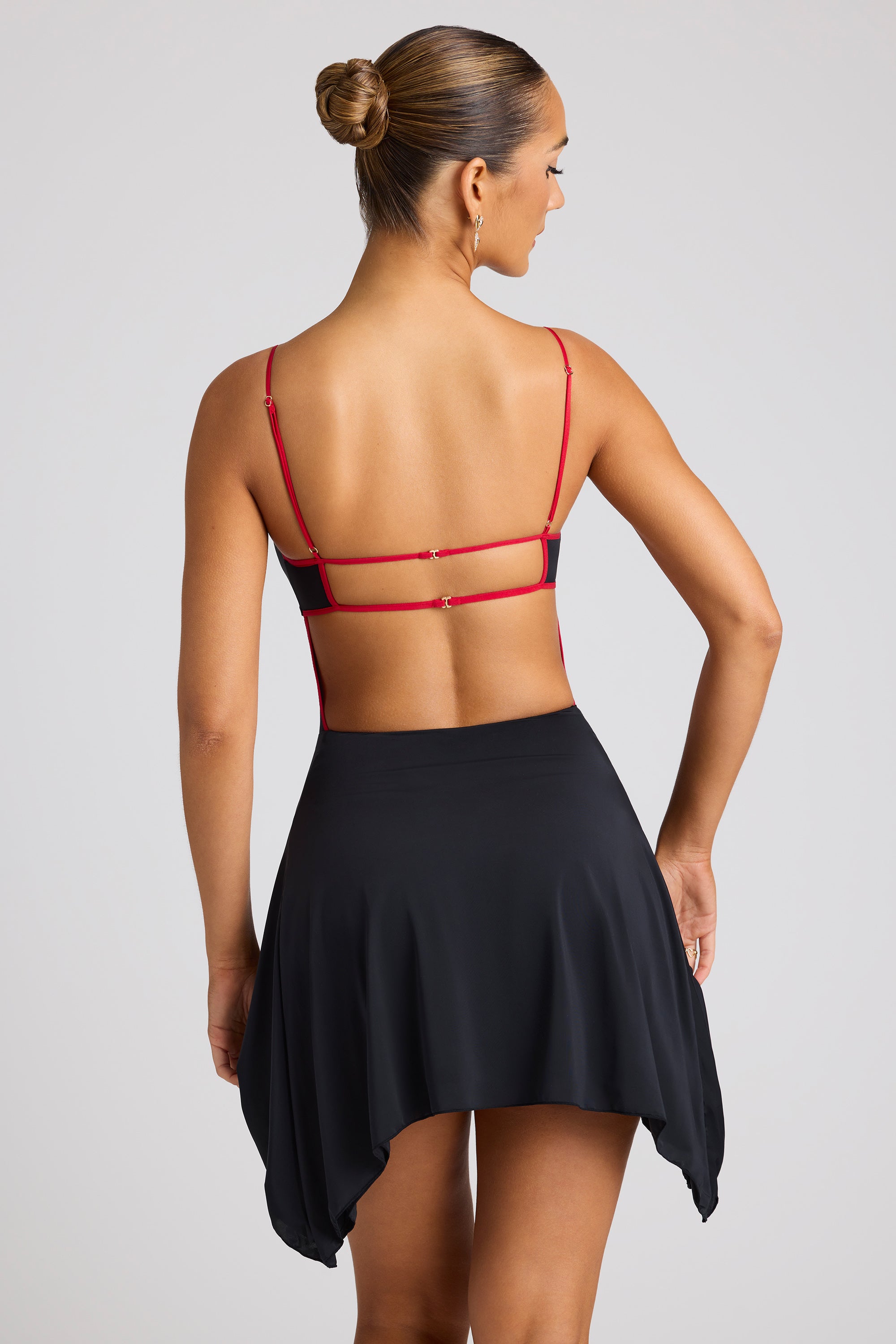 Catalina-Contrast Binding Mini Dress in Black