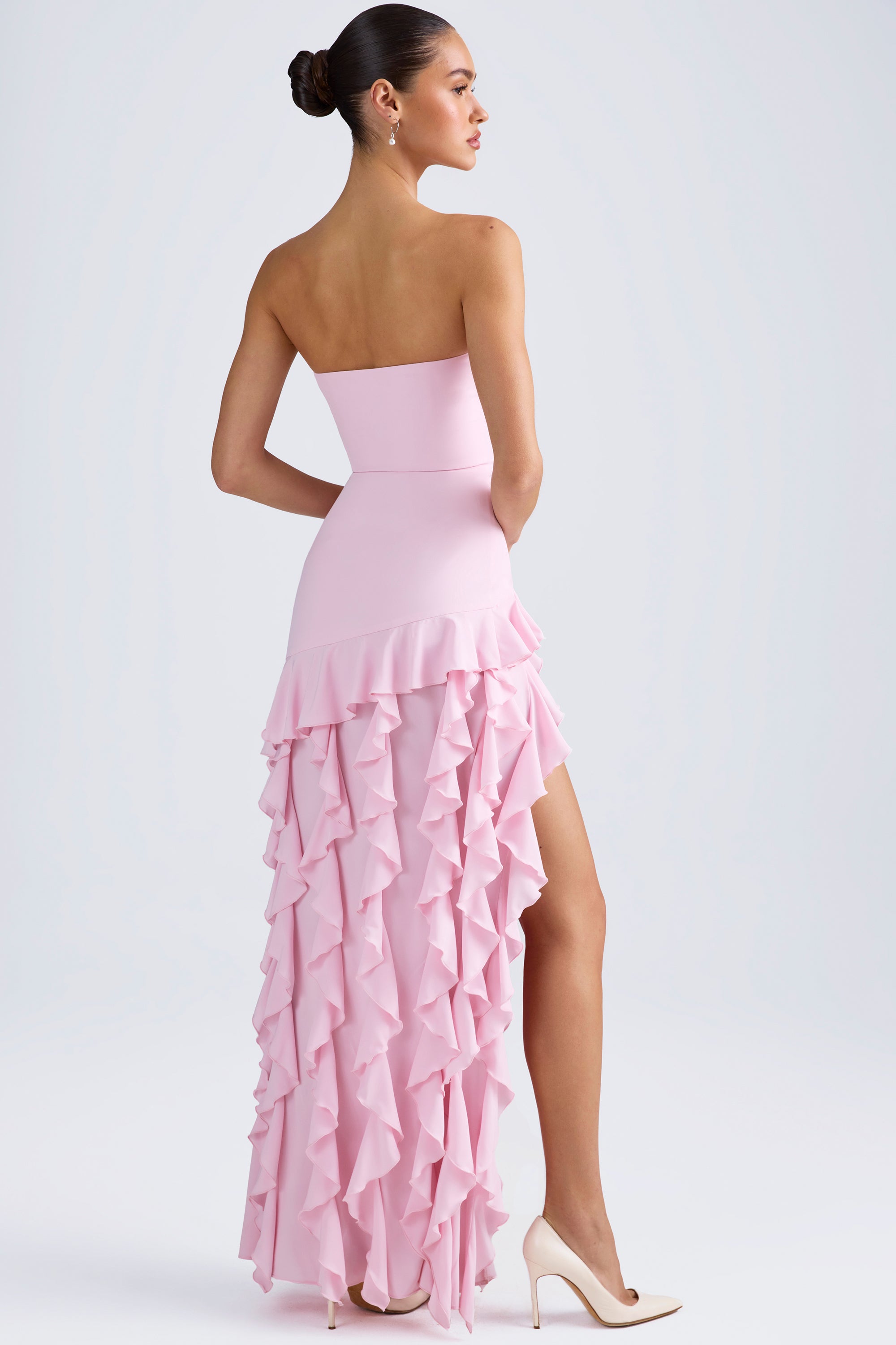 Diletta-Ruffle-Trim Strapless Gown in Light Pink