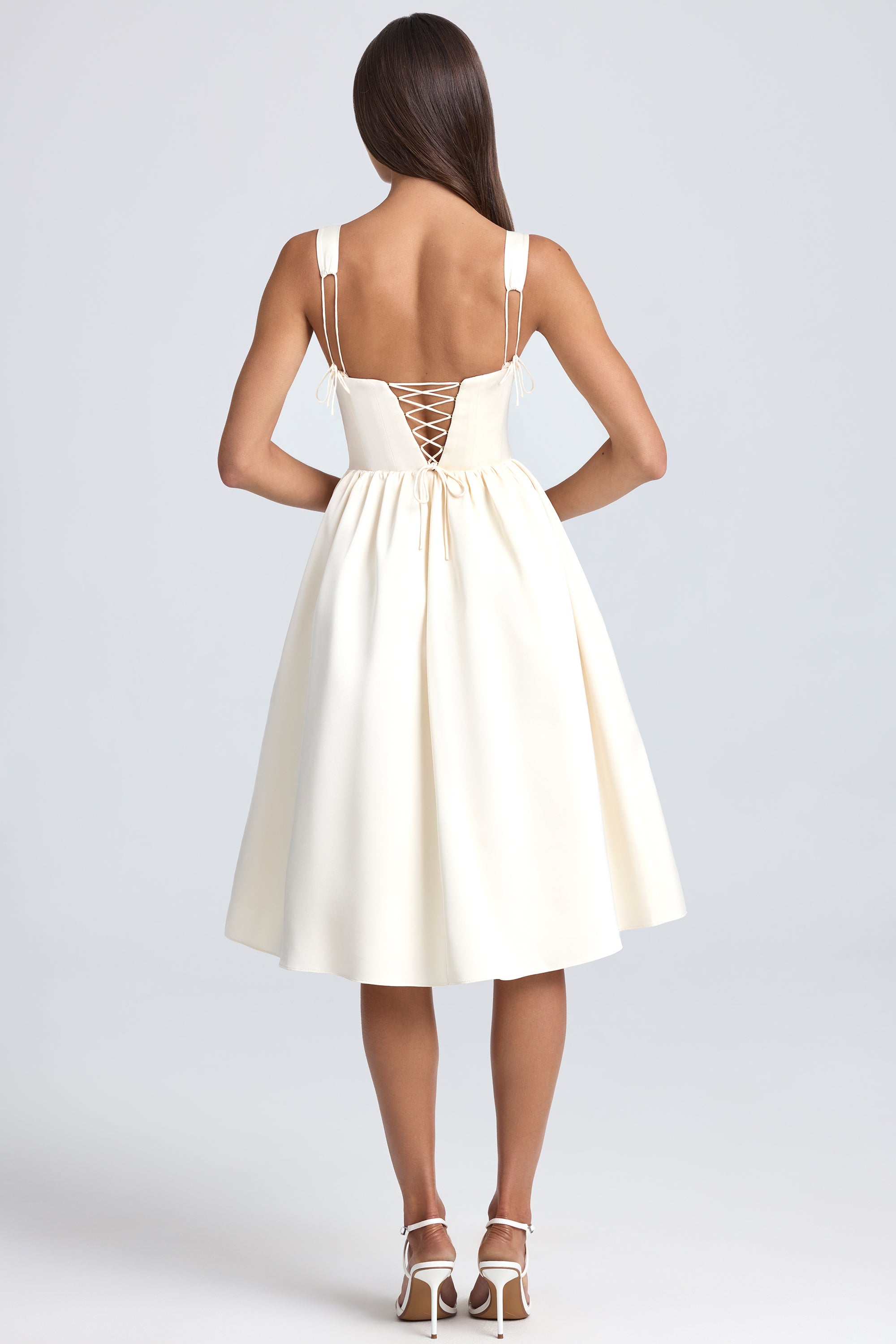 Marguerite-Draped Corset Midaxi Dress in Ivory