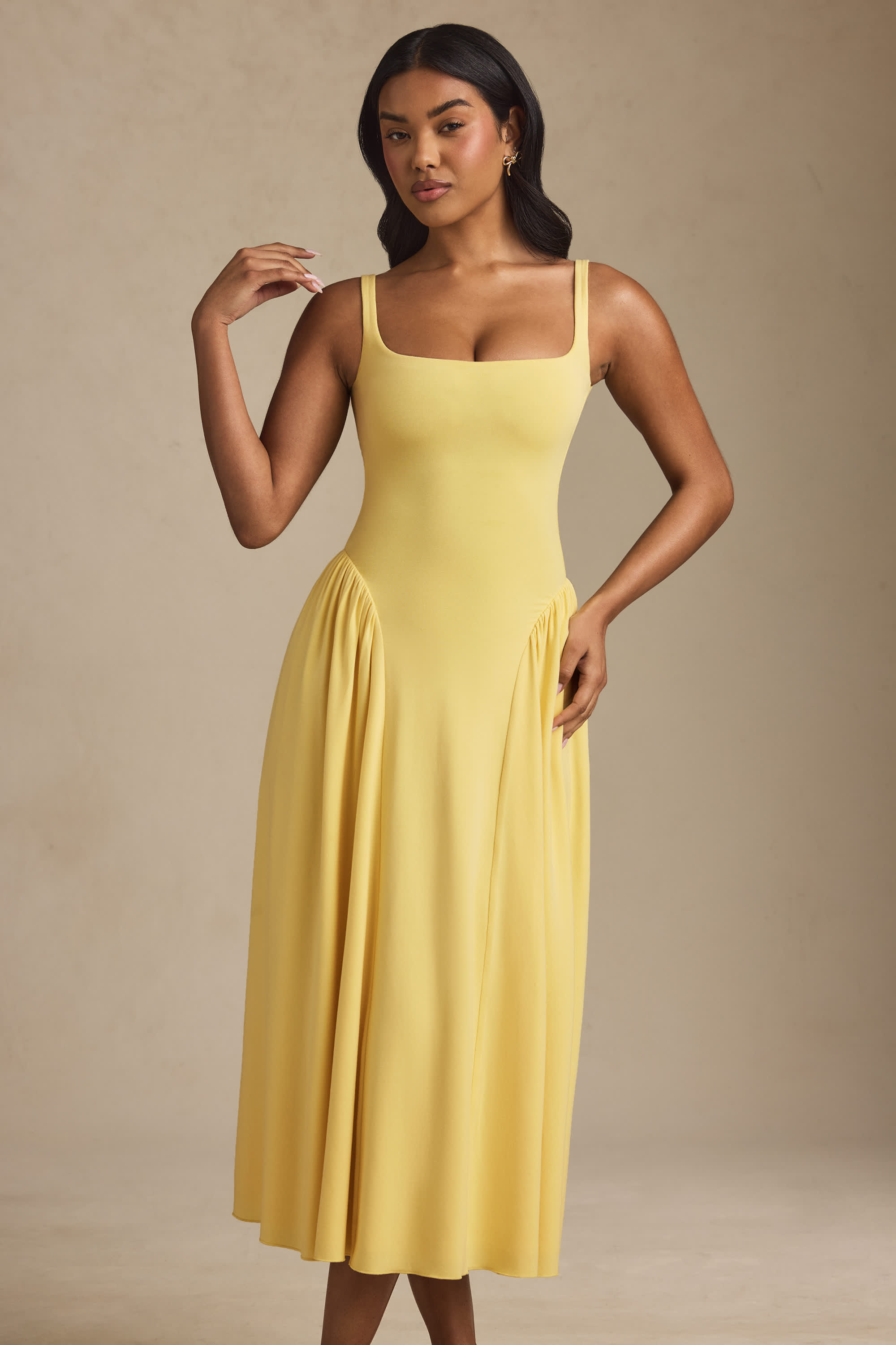 Aireen-Modal A-Line Midaxi Dress in Pastel Yellow
