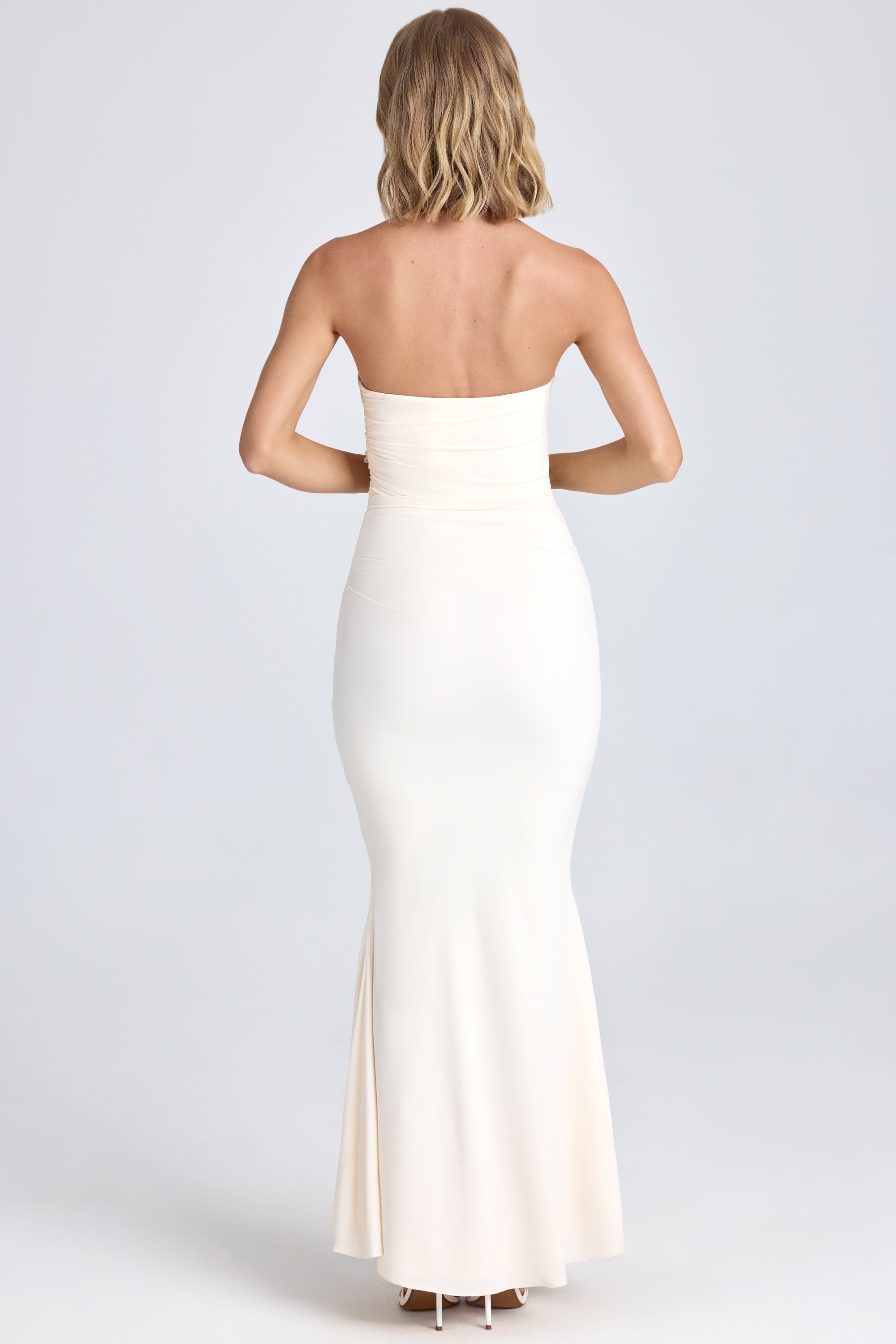 Aveline-Draped Floral-Appliqué Maxi Dress in Ivory