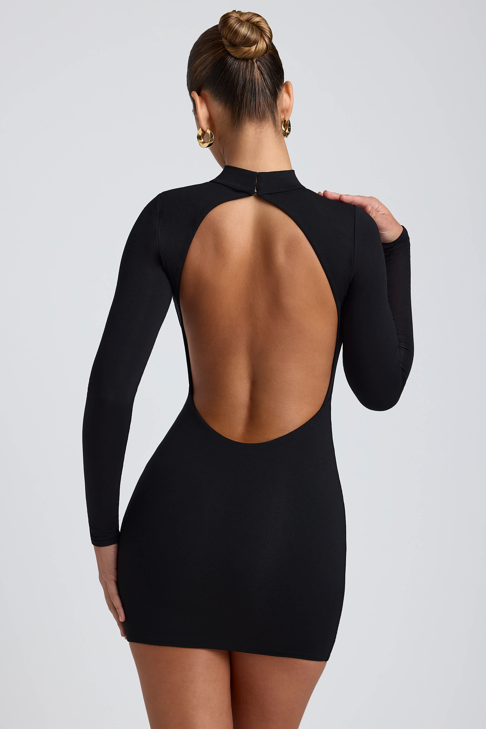 Yara-Modal Open-Back Long-Sleeve Mini Dress in Black