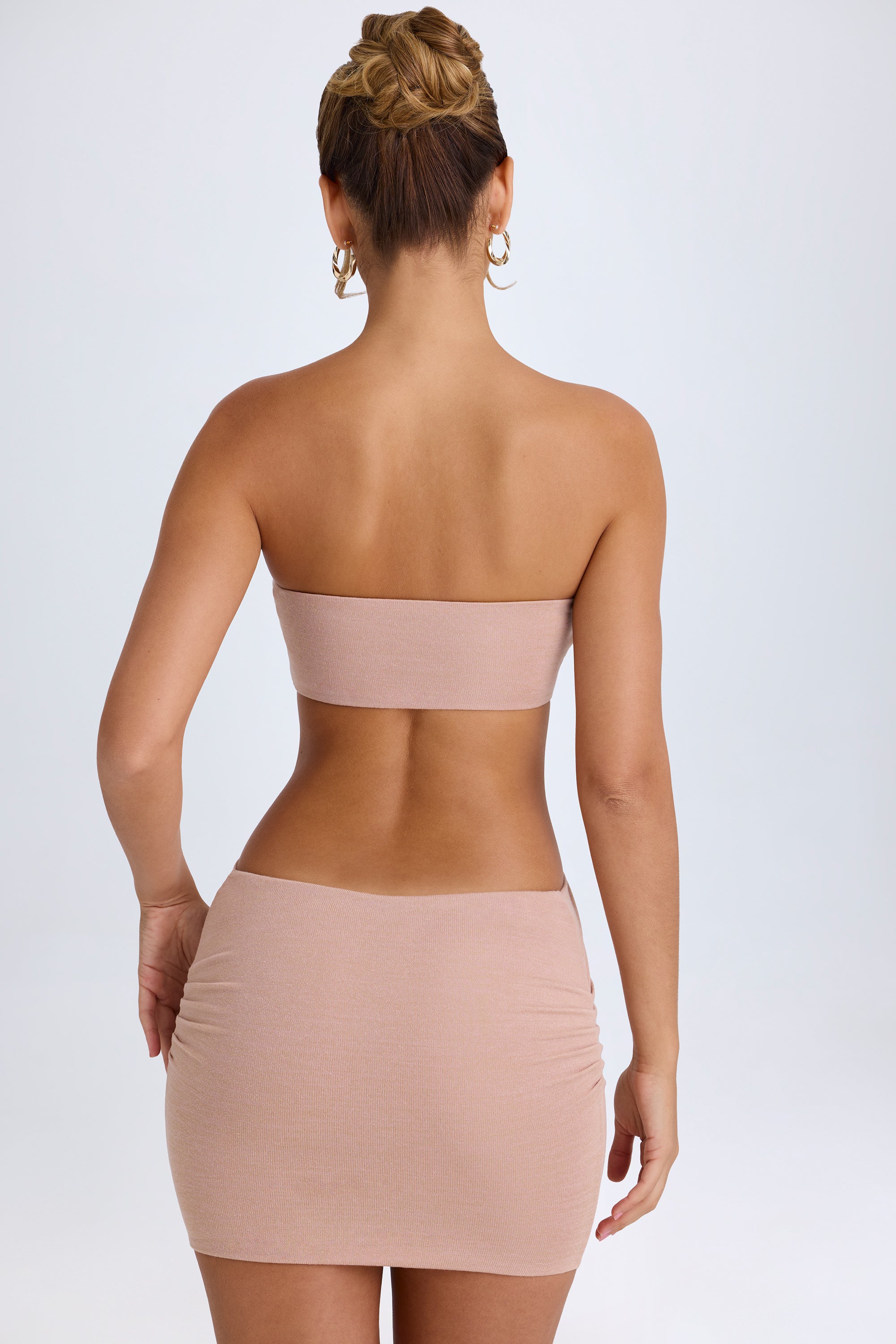 Lilia-Bandeau Cut-Out Mini Dress in Warm Peach