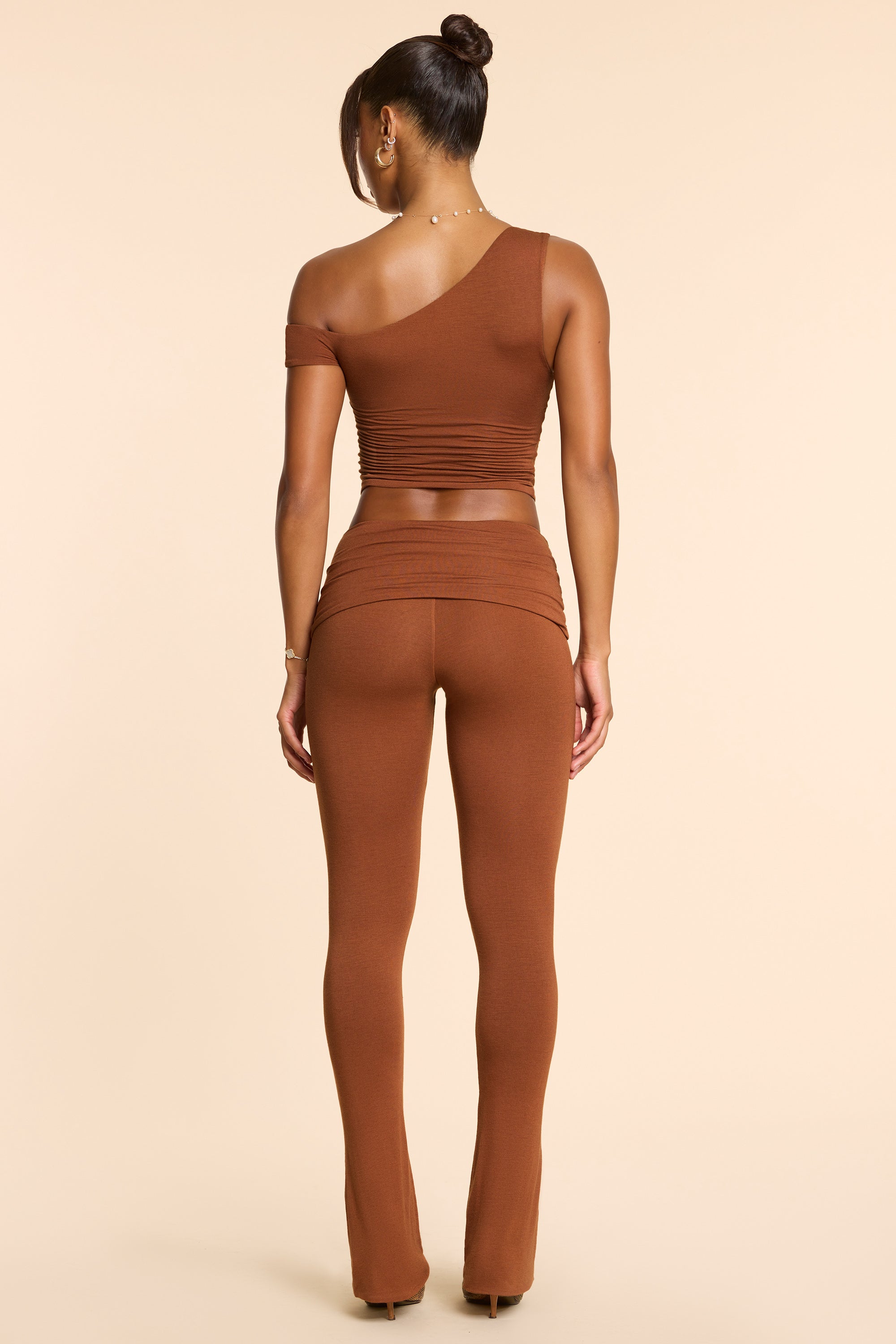Anona-Petite Mid Rise Modal Cashmere Blend Trousers in Chestnut Brown