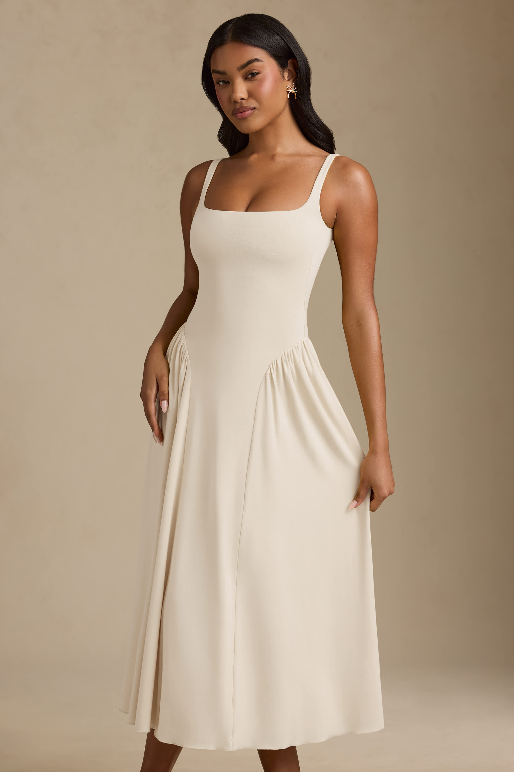 Aireen-Modal A-Line Midaxi Dress in Ivory