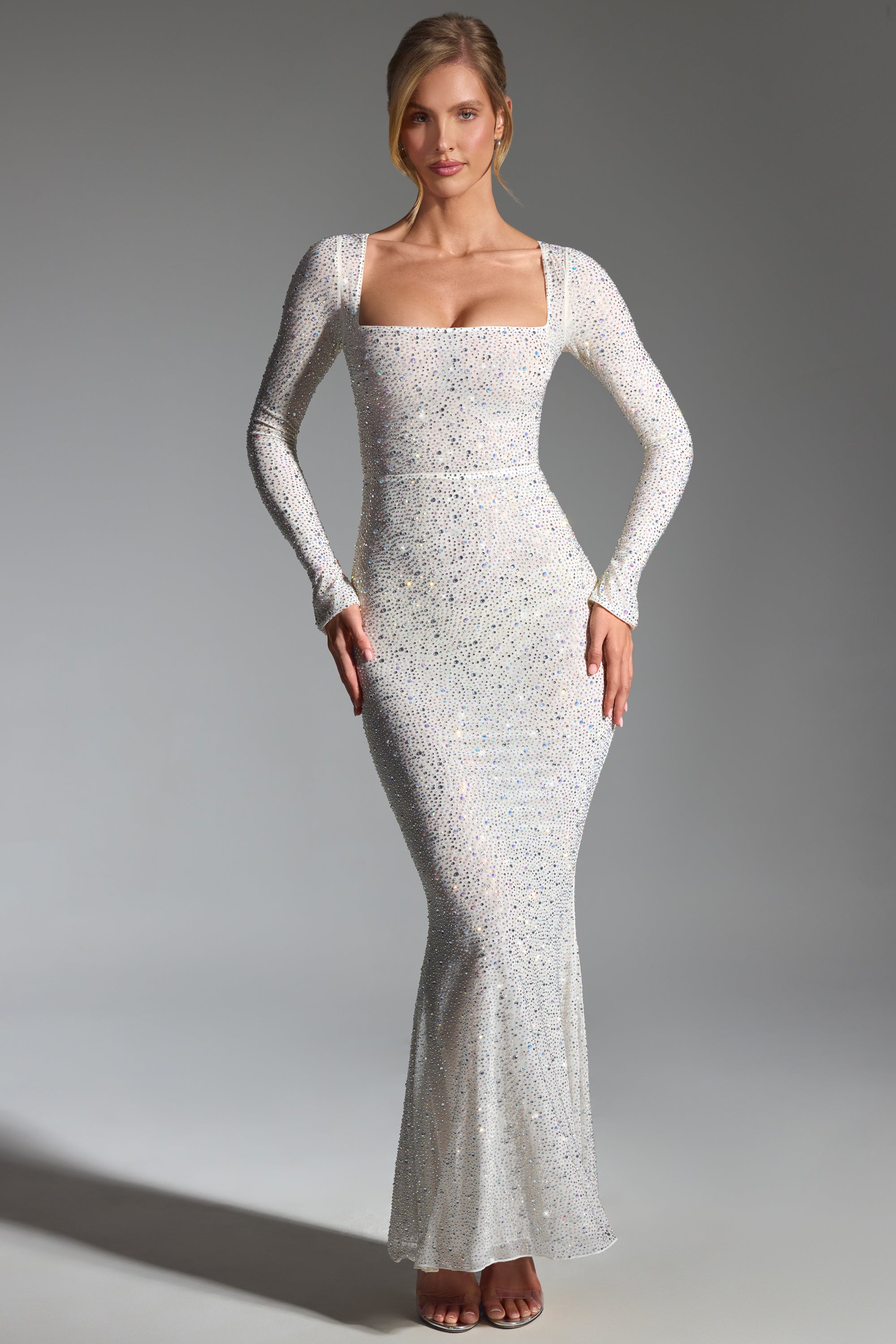 Cassiopeia-Embellished Fishtail Maxi Dress in White