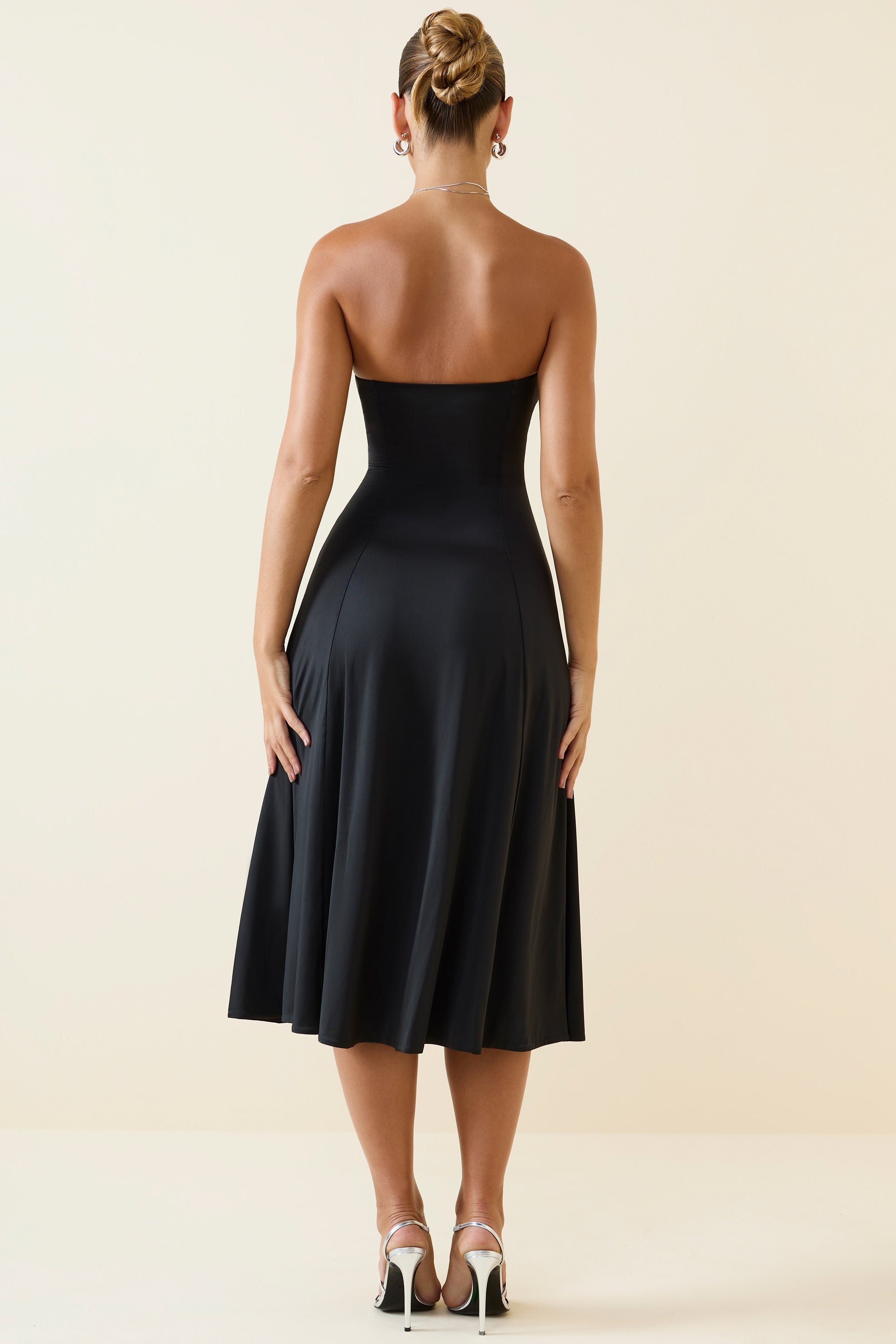 Joely-Slinky Jersey Strapless A-Line Midaxi Dress in Black