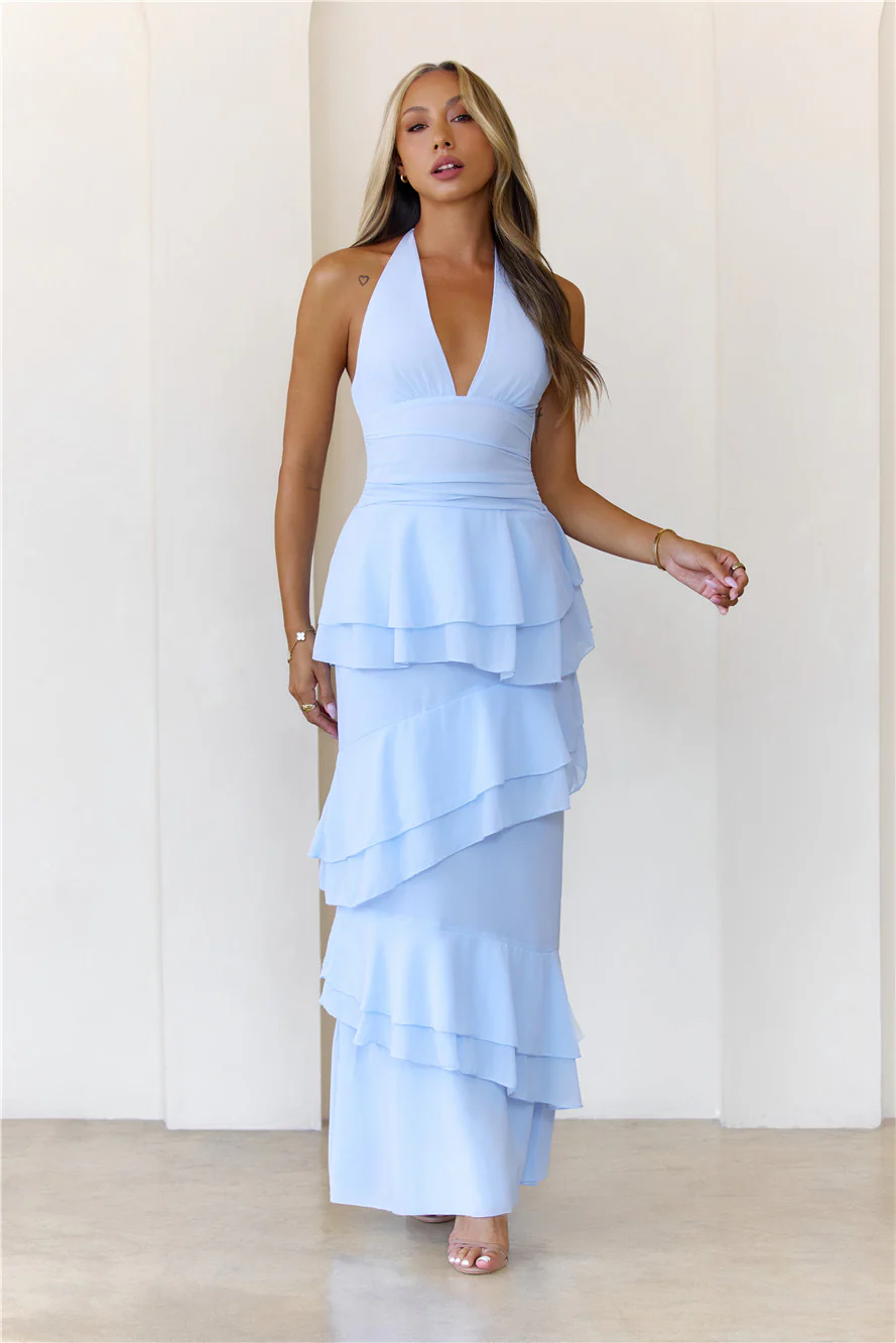 Power Glow Halter Maxi Dress Blue