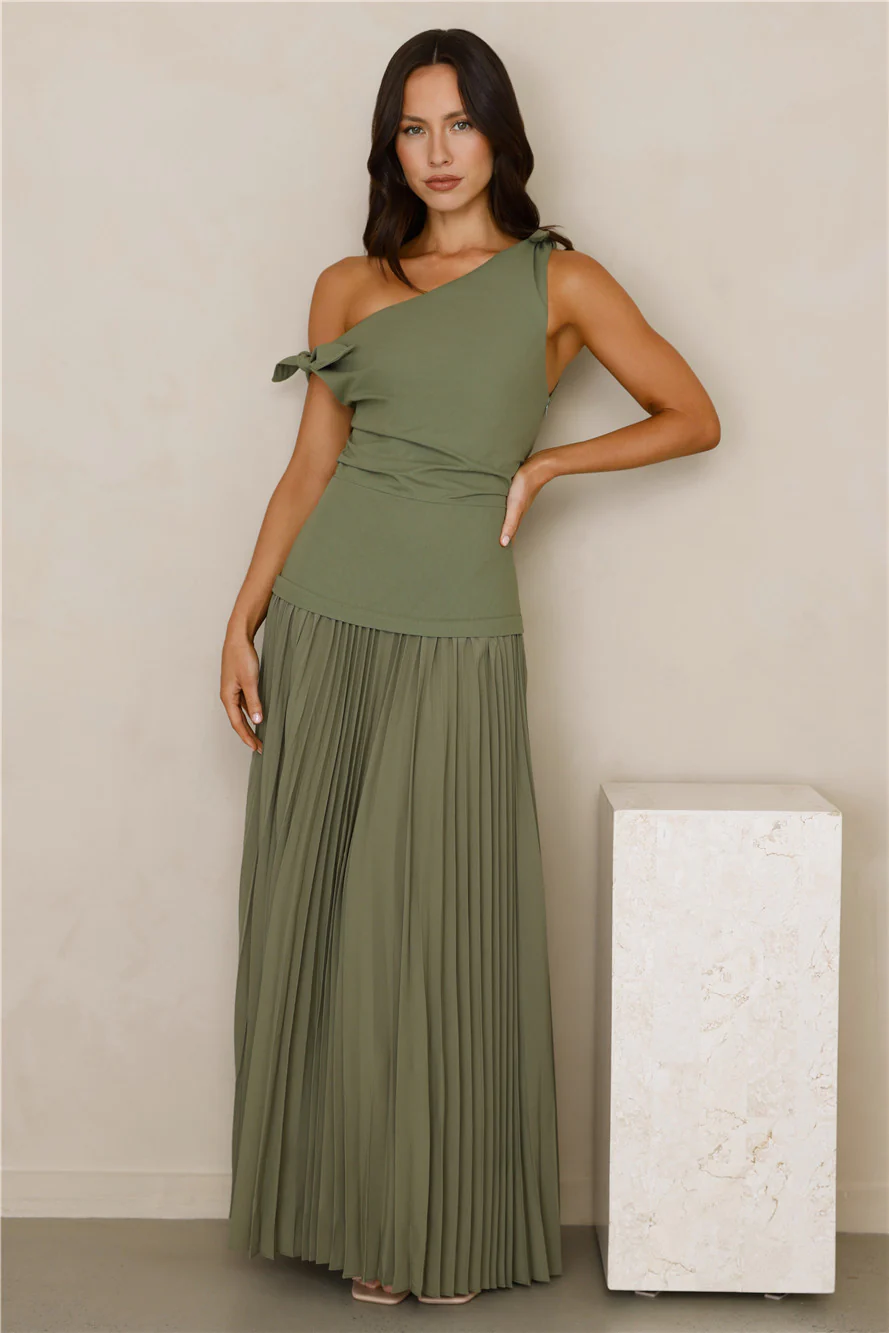 Pure Majesty Off Shoulder Maxi Dress Olive