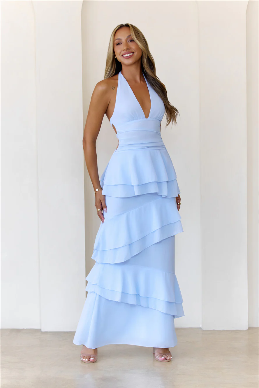 Power Glow Halter Maxi Dress Blue