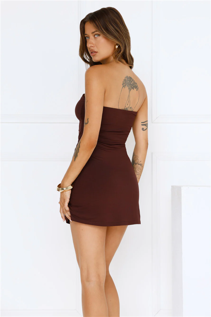 Power Play Strapless Mini Dress Brown