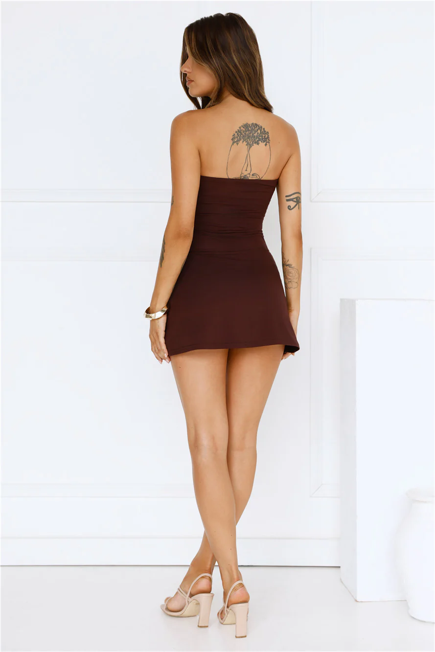 Power Play Strapless Mini Dress Brown