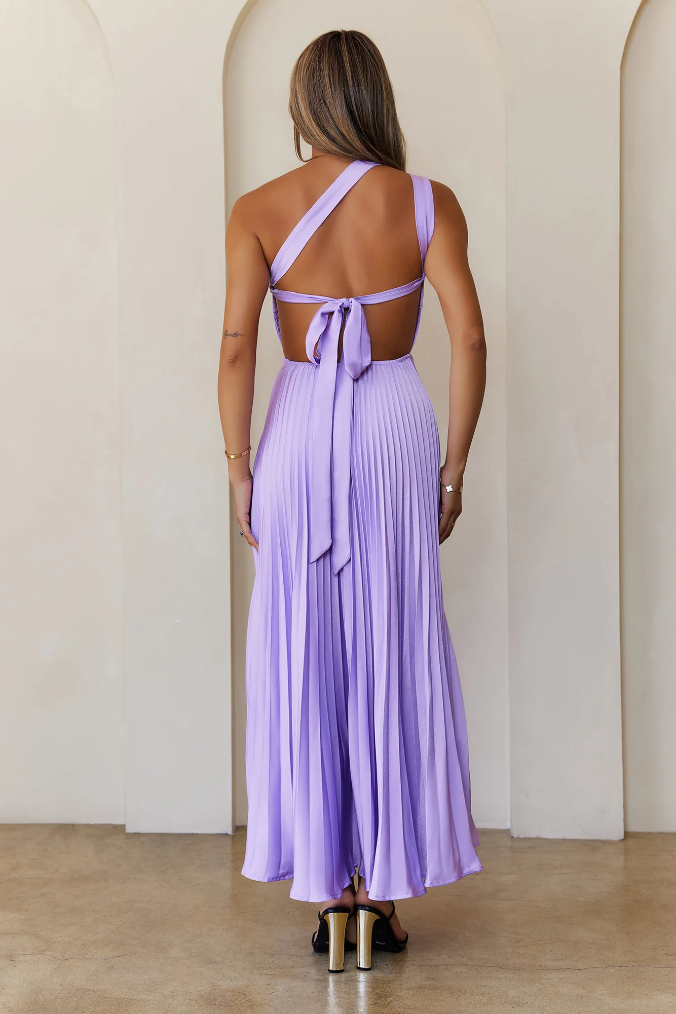 Rosé Reverie One Shoulder Satin Maxi Dress Lilac