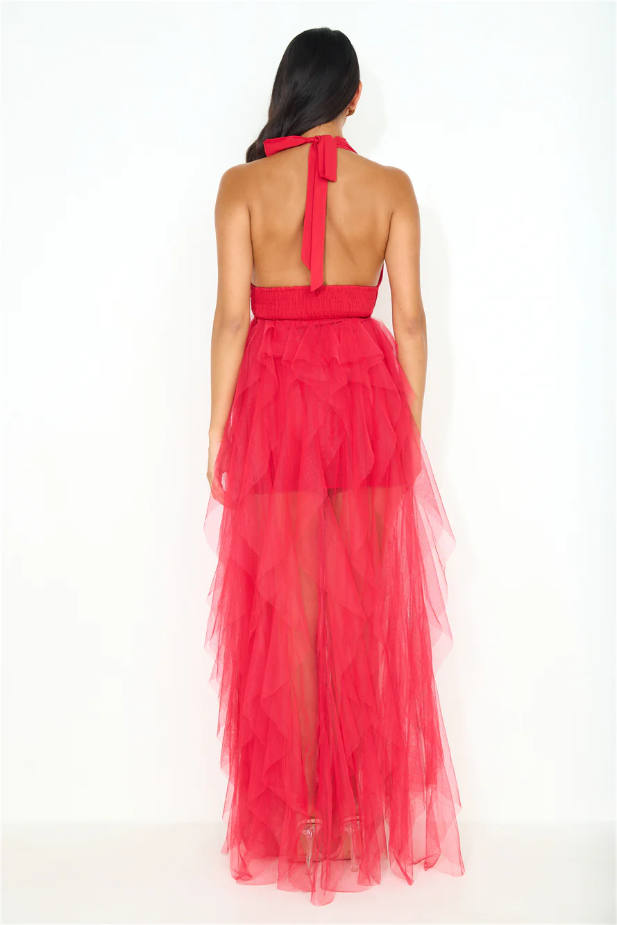Prideful Halter Tulle Maxi Dress Red