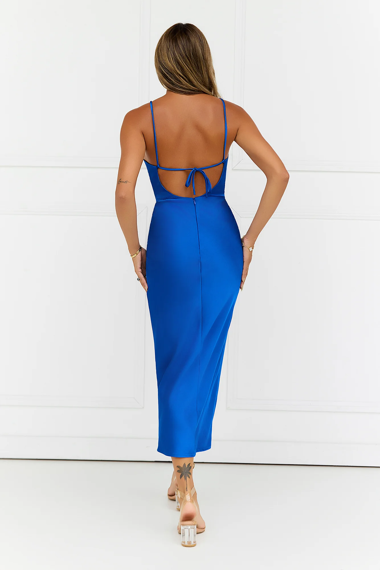 Satin Skies Midi Dress Cobalt