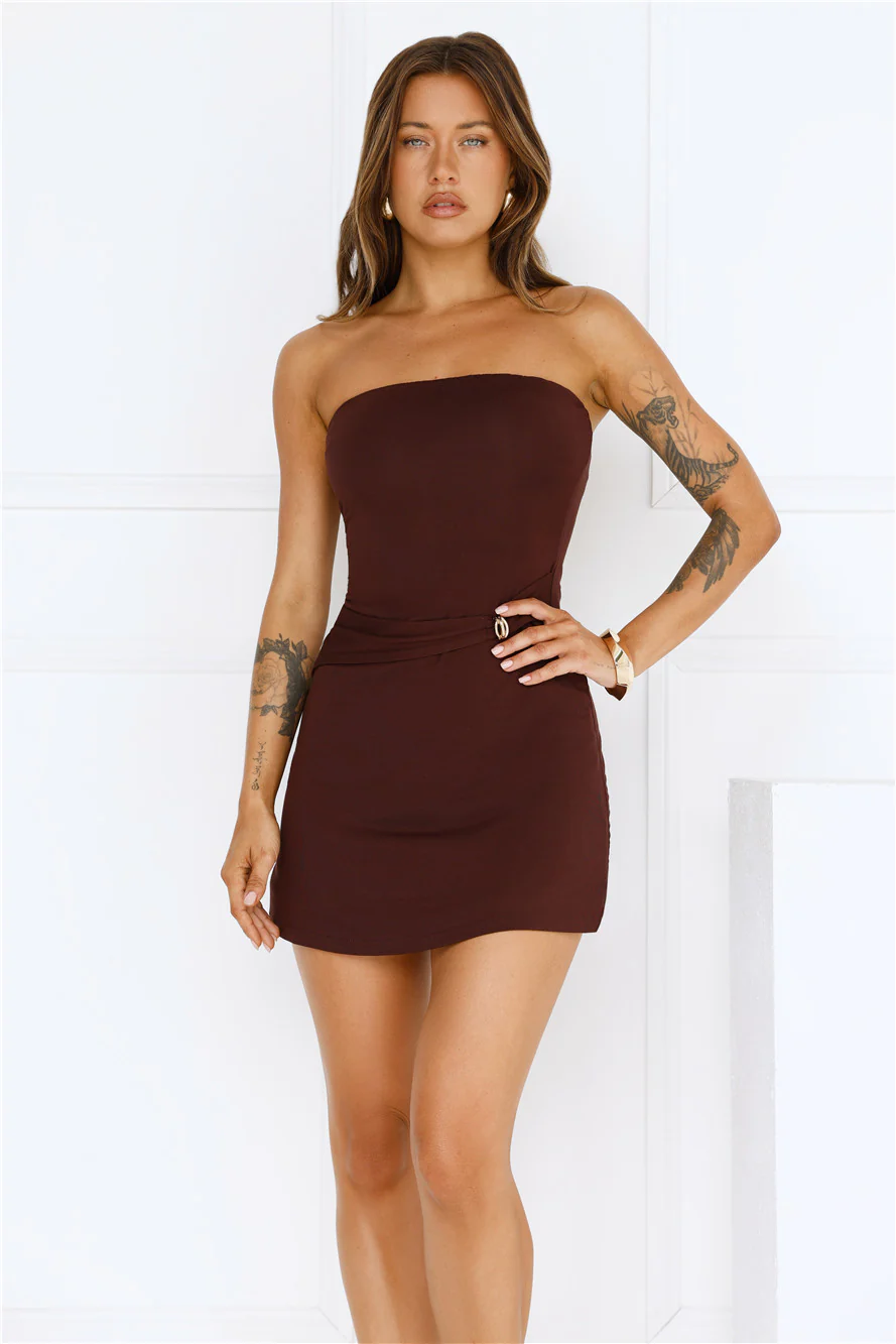 Power Play Strapless Mini Dress Brown