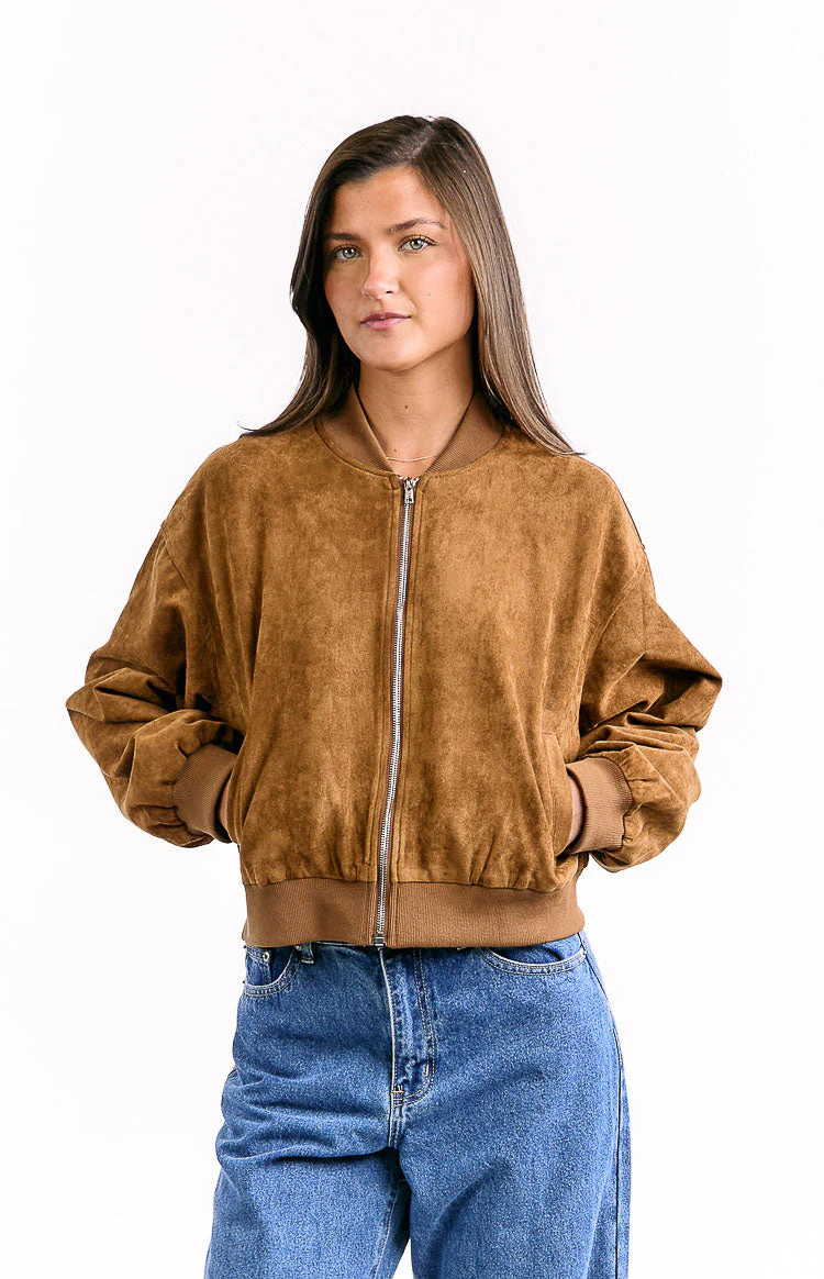 Rebecca Tan Cuffed Suedette Bomber Jacket