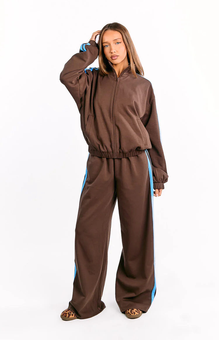Kosie Chocolate And Blue Stripe Track Pants