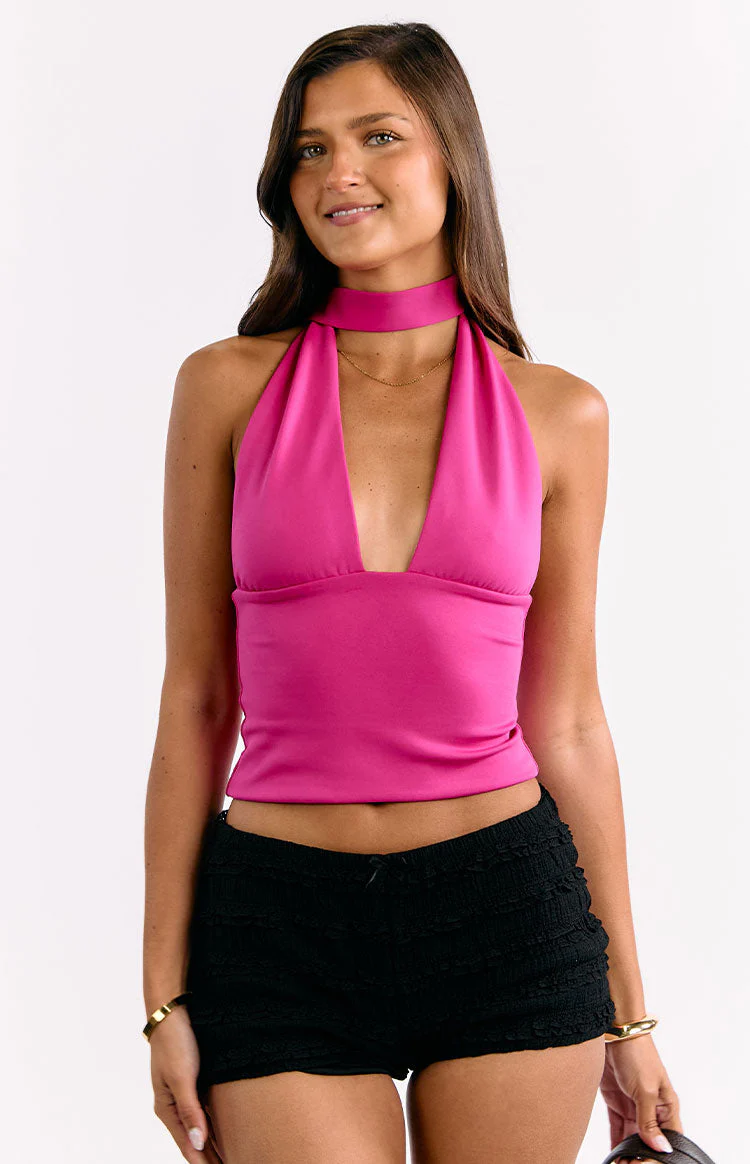 Harlow Hot Pink Halter Top