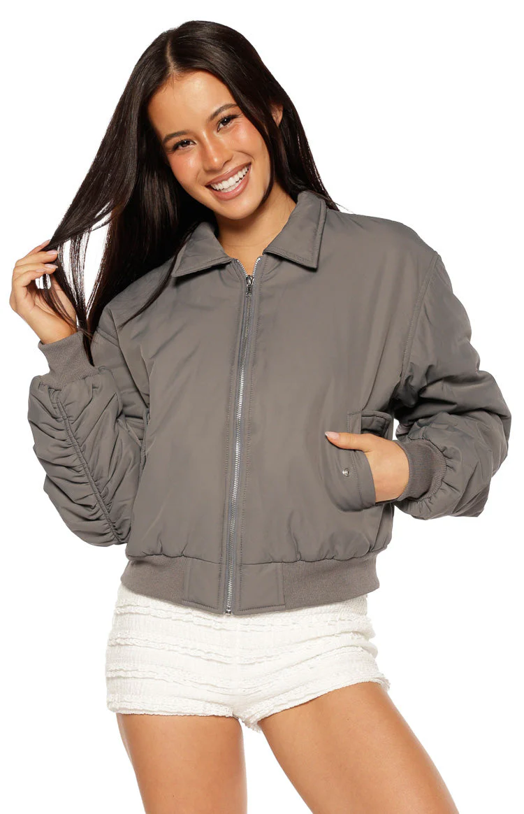 Benson Grey Puff Bomber Jacket