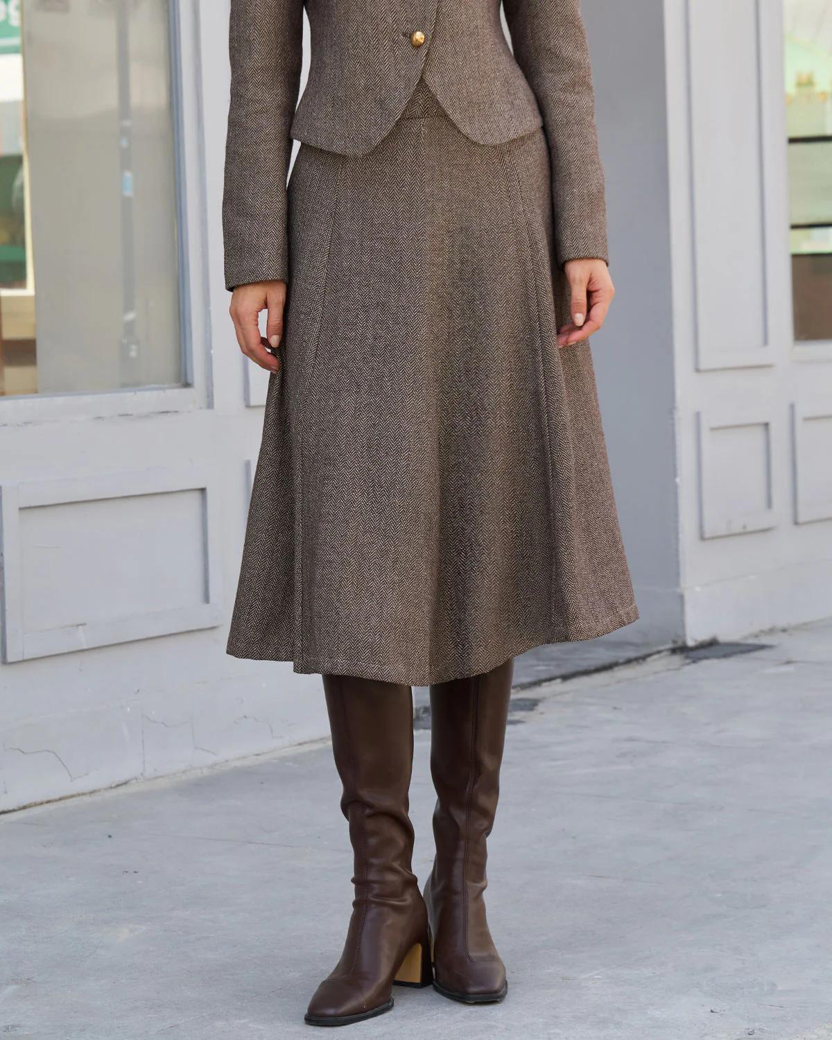 Brown Natural Waisted A-Line Midi Skirt