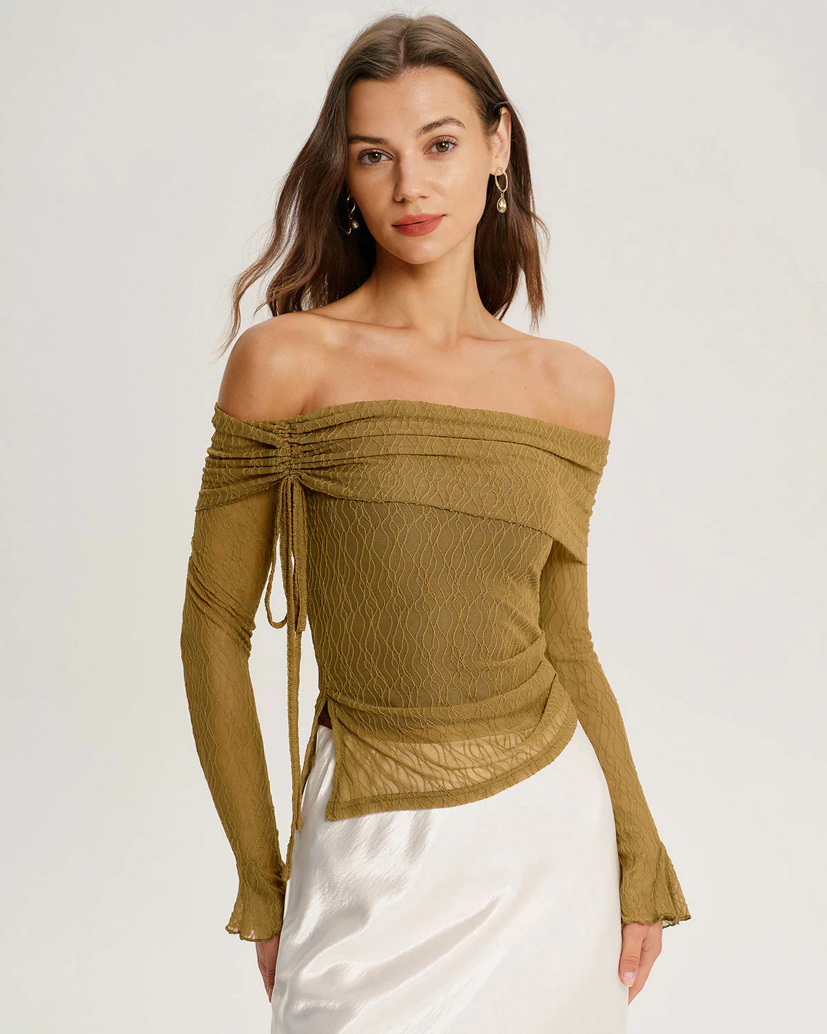 Green Off The Shoulder Bell Sleeve Tee