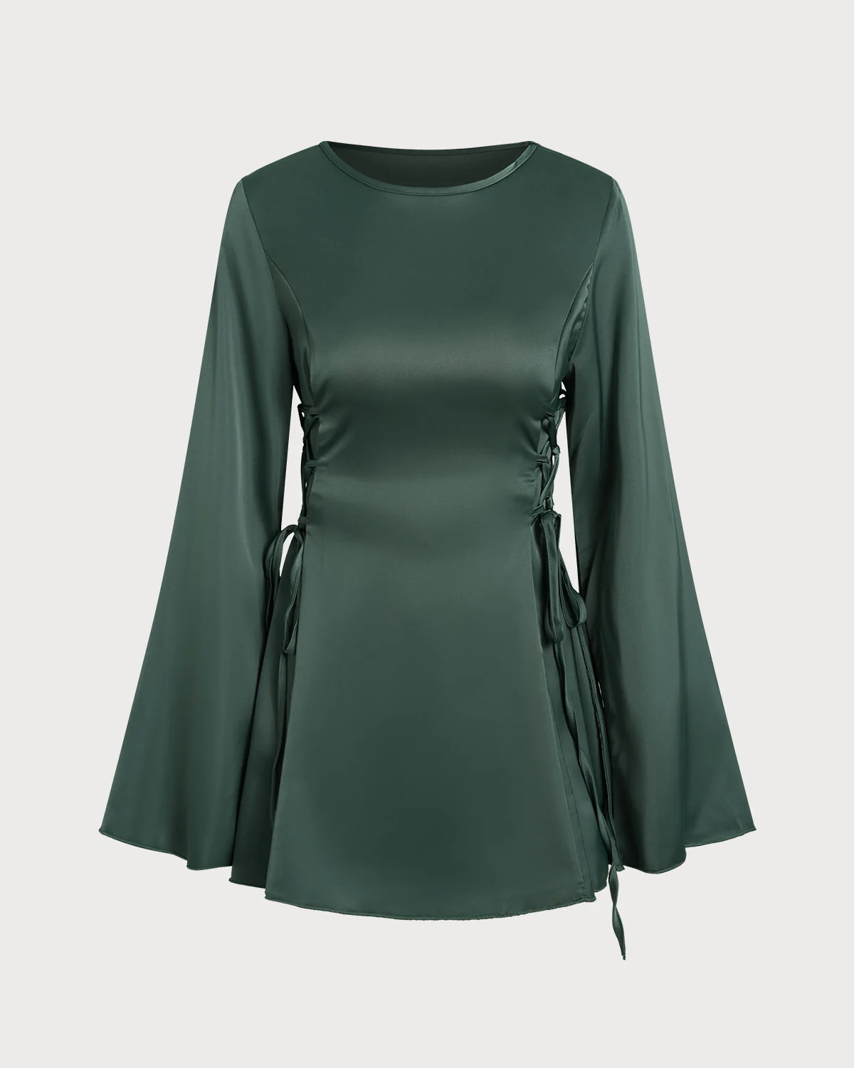 Green Satin Bell Sleeve Mini Dress