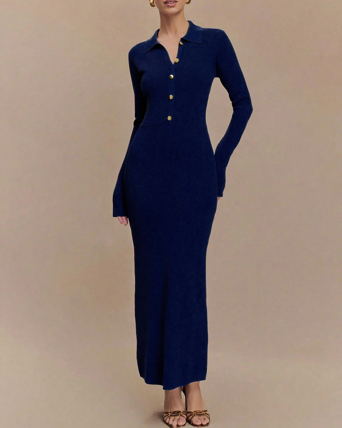 Blue A-Line Button Sweater Dress