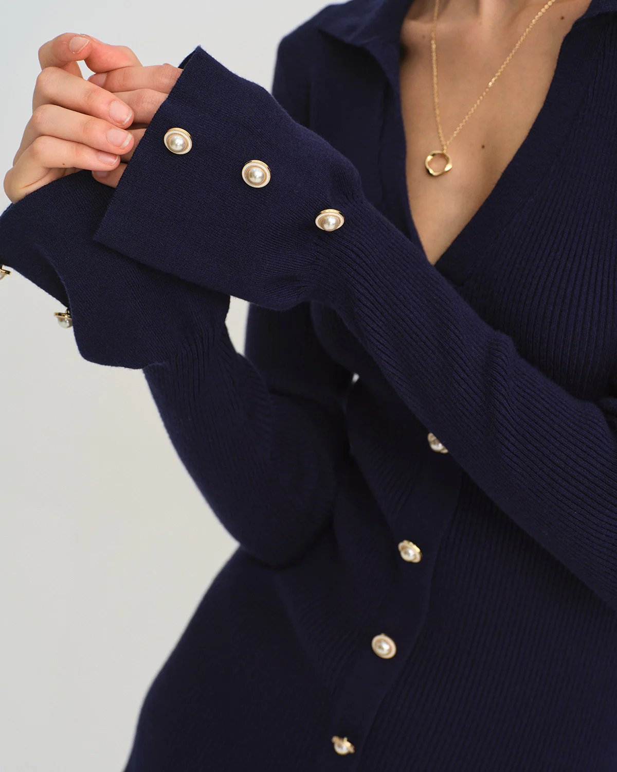 Navy Bell Sleeve A-Line Sweater Dress