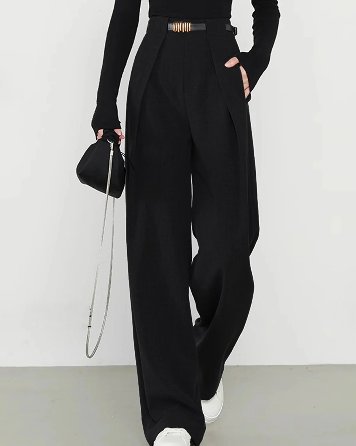Black Natural Waisted Straight Pants