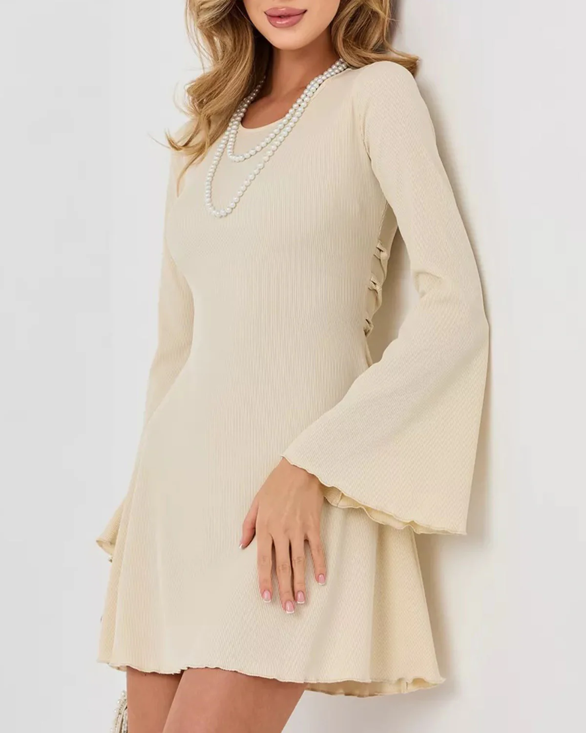 Apricot Bell Sleeve Bodycon Mini Dress