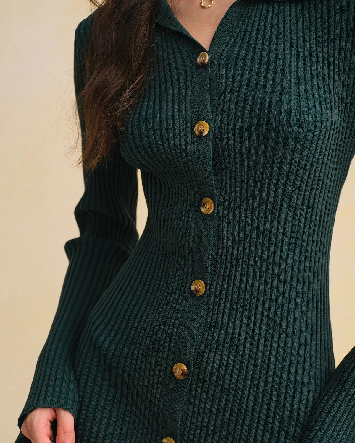 Green A-Line Button Sweater Dress