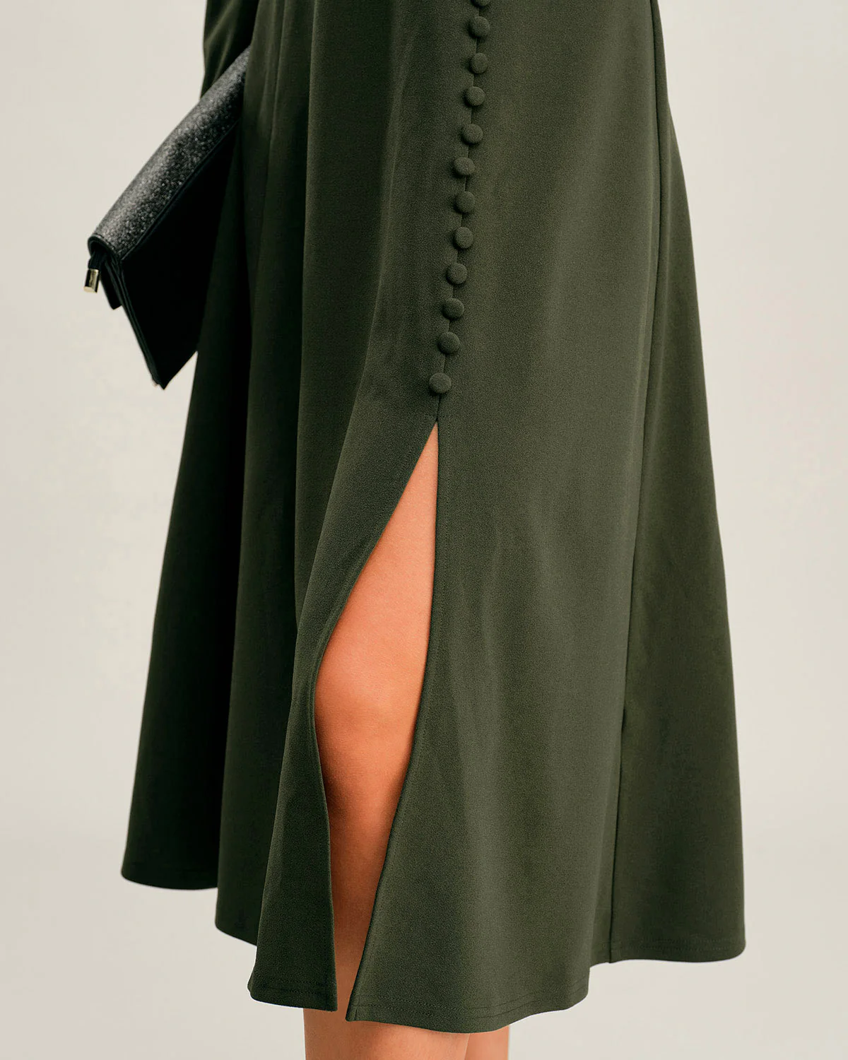 Green Ruched A-Line Slit Midi Dress