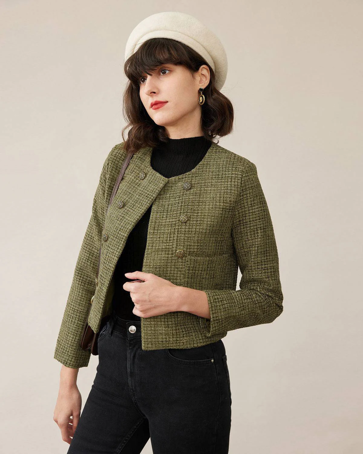 Green Plaid Button Jacket