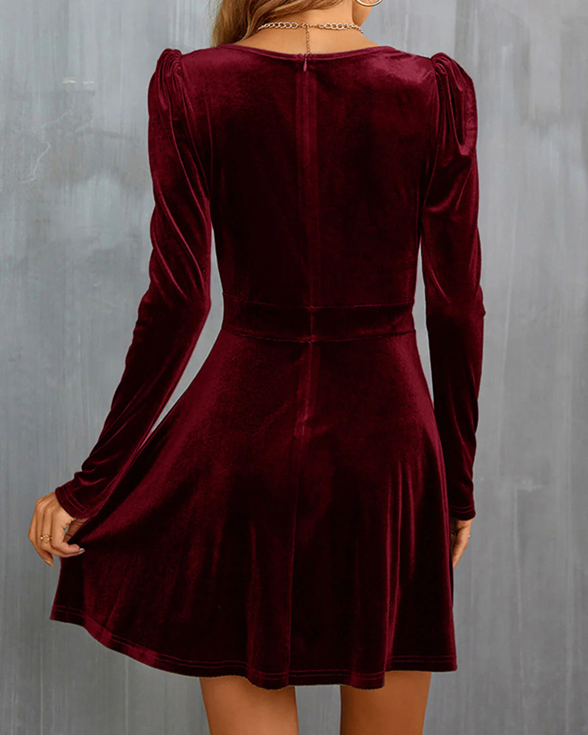 Wine Red Velour A-Line Mini Dress