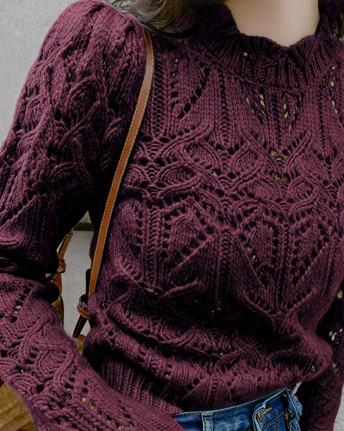 Wine Red Cut Out Sweater