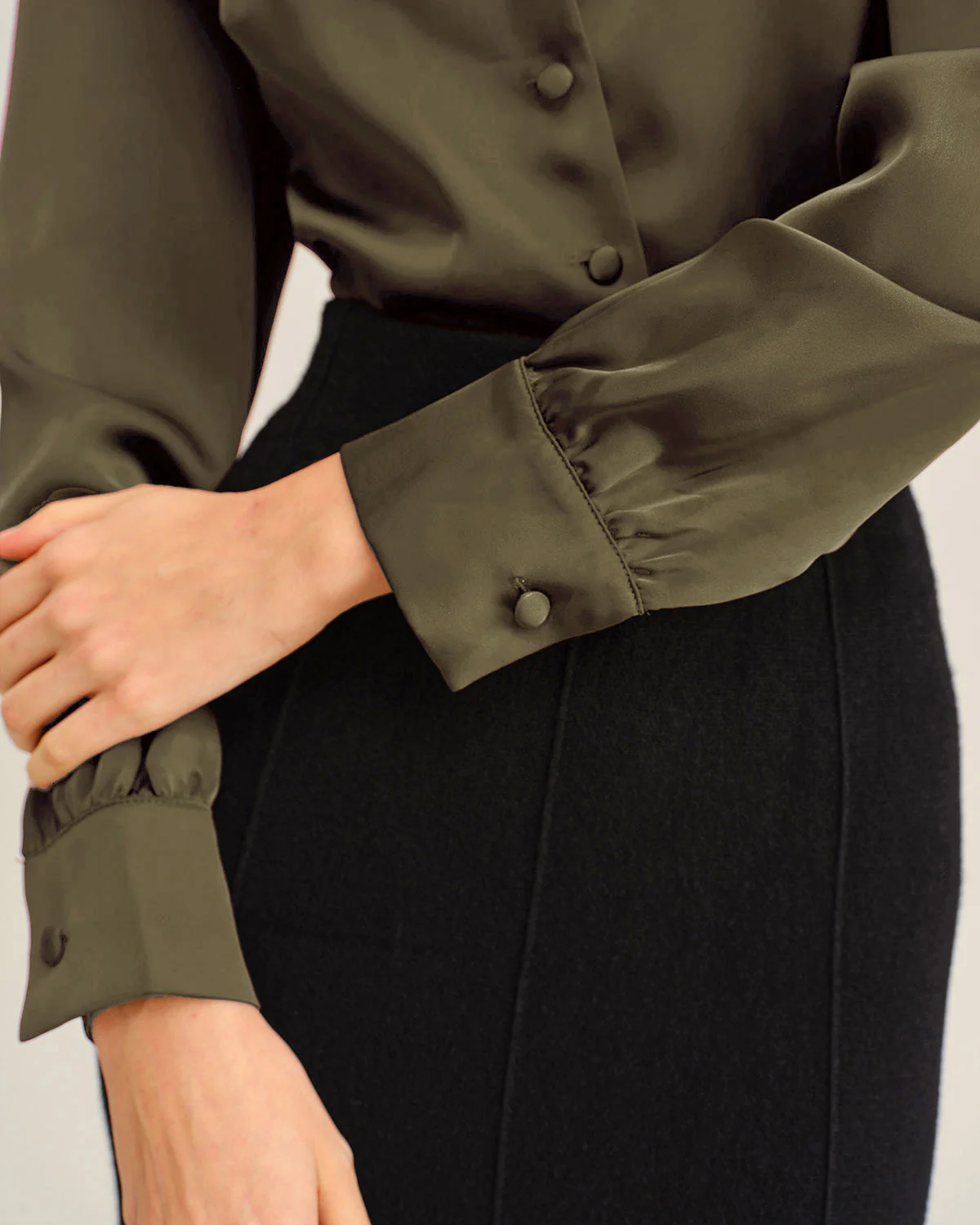 Green Satin V-Neck Shirt