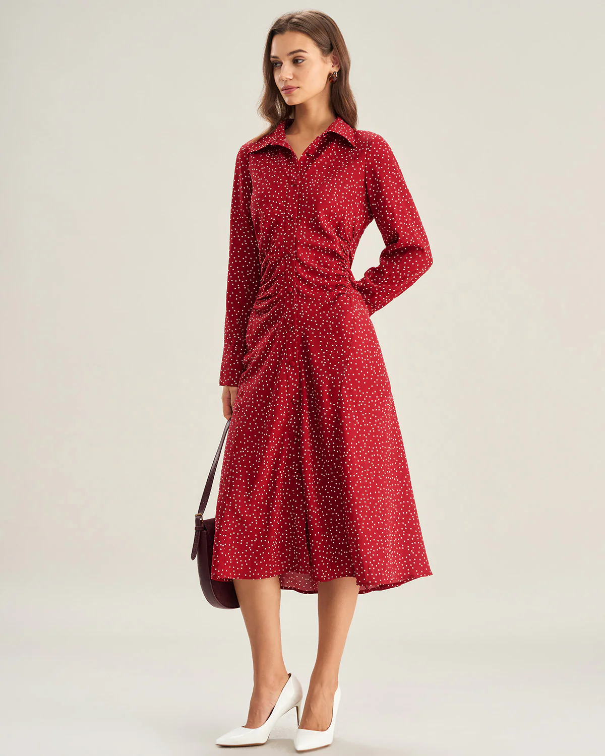 Red Polka Dot A-Line Midi Dress