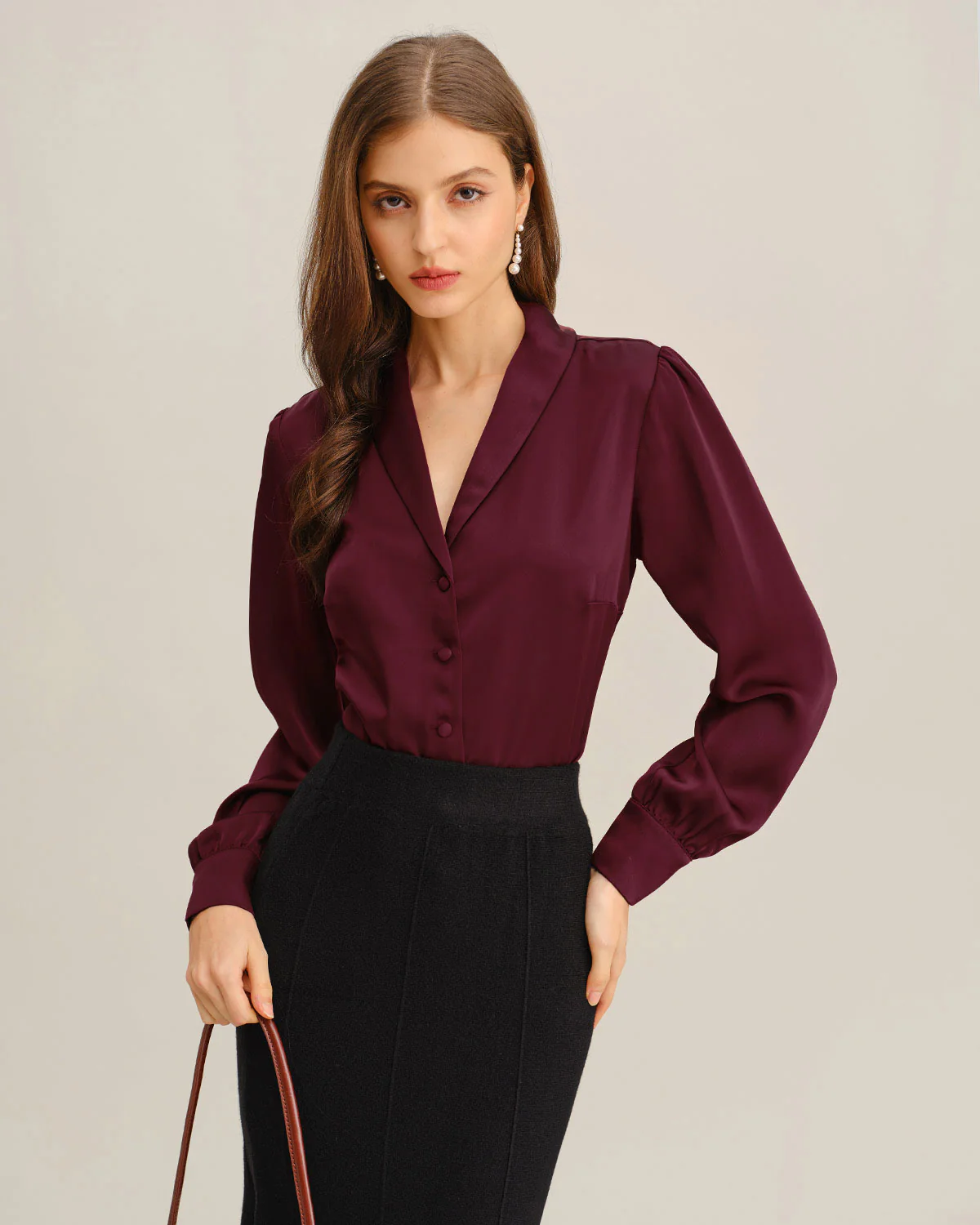 Wine Red Satin Button Shirt