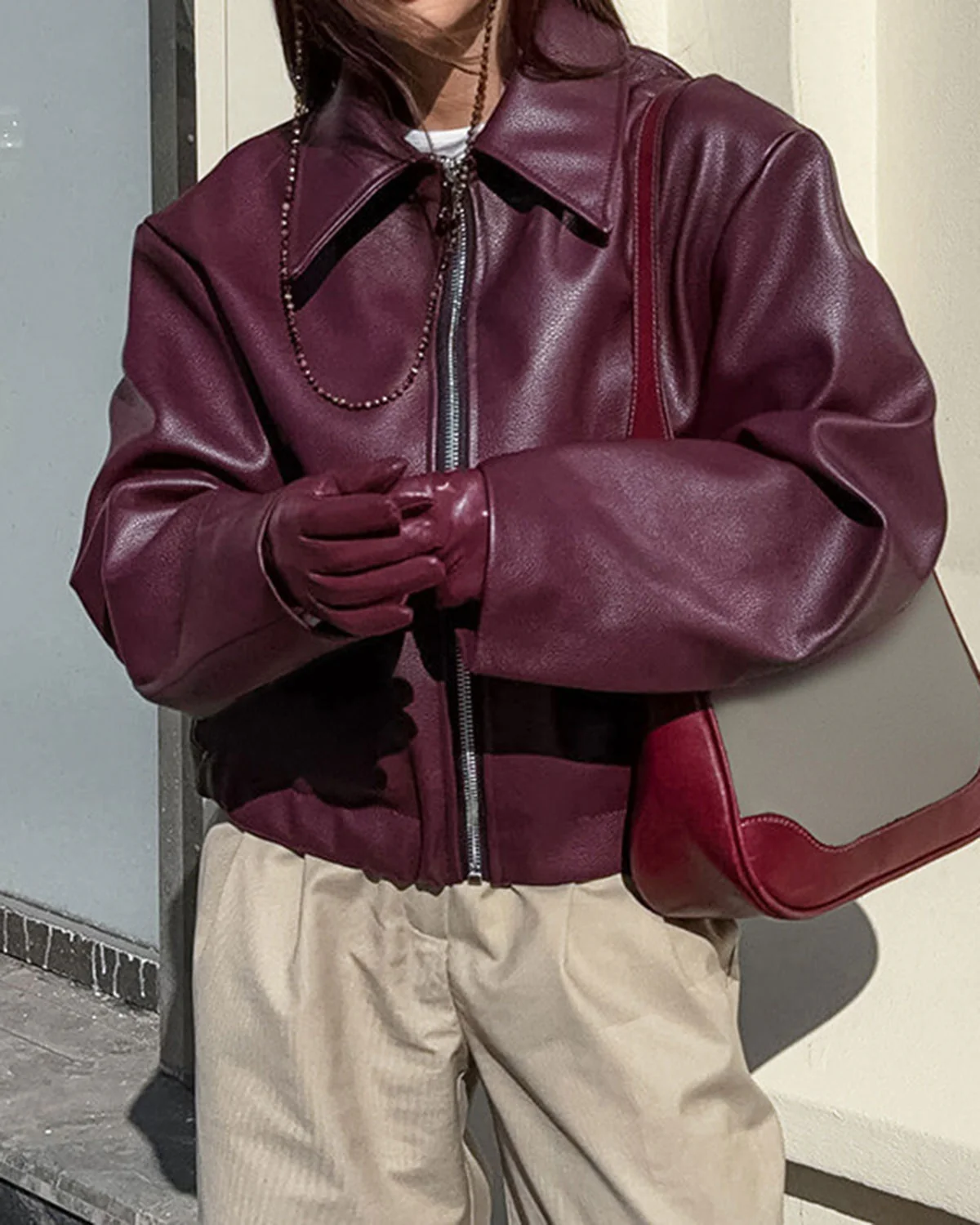 Maroon PU Leather Jacket