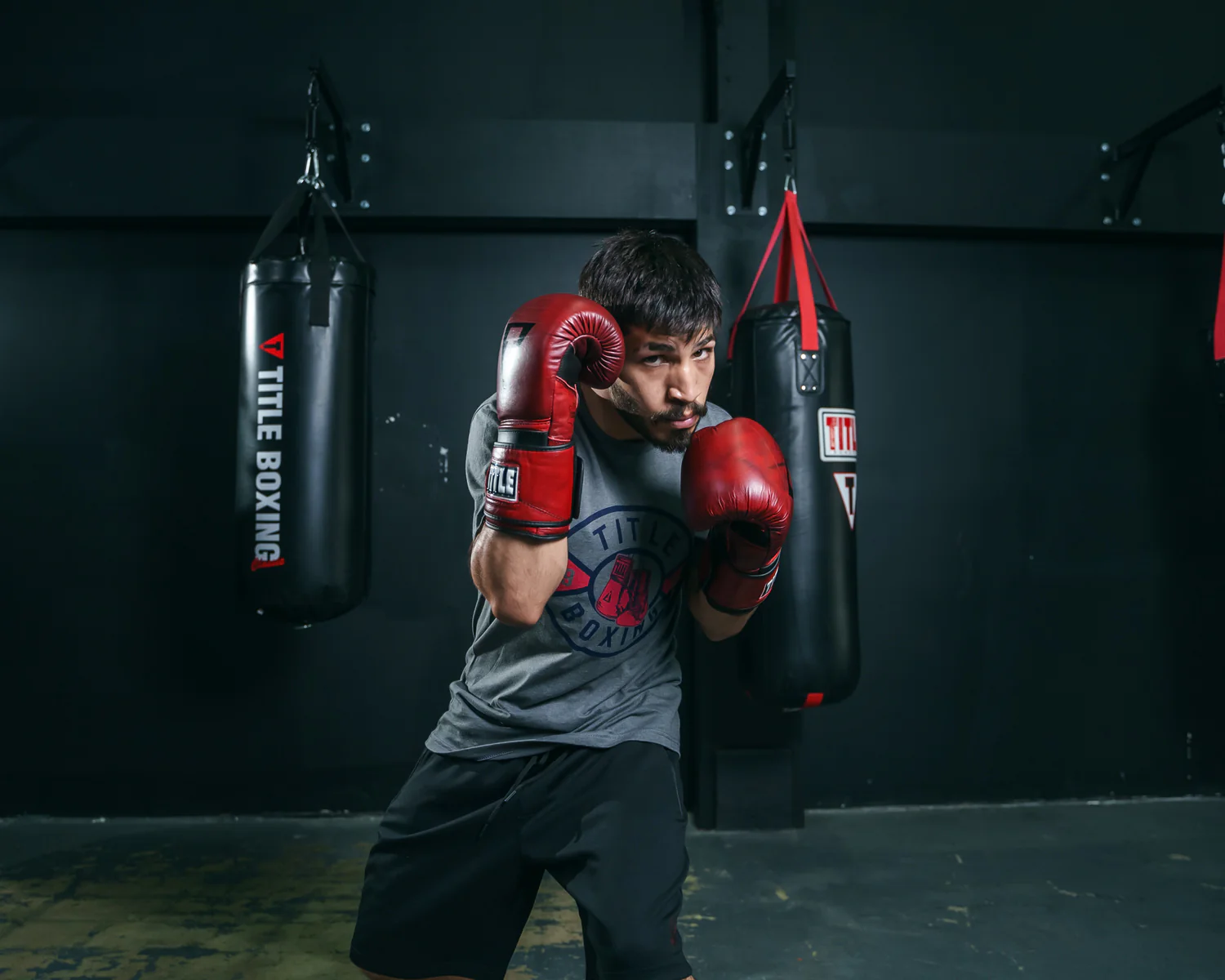 TITLE Boxing Blood Red Leather Bag Boxing Gloves