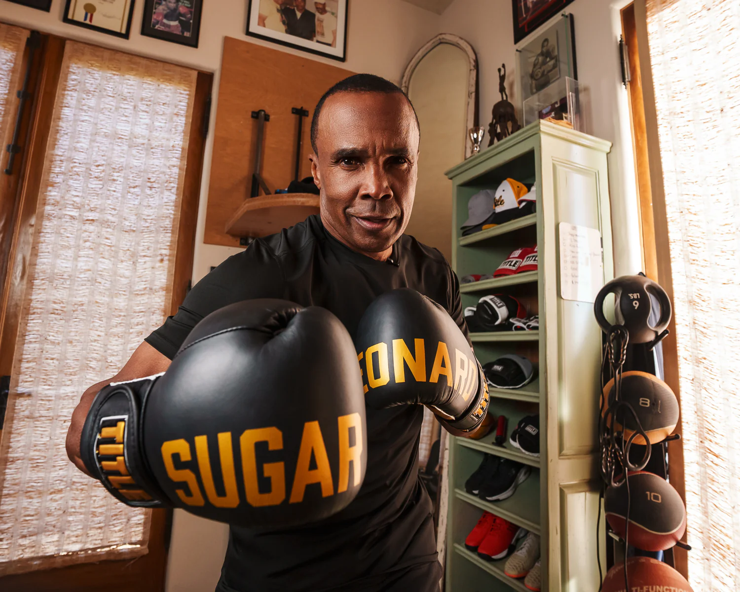 TITLE Boxing Sugar Ray Leonard Leather Bag Boxing Gloves